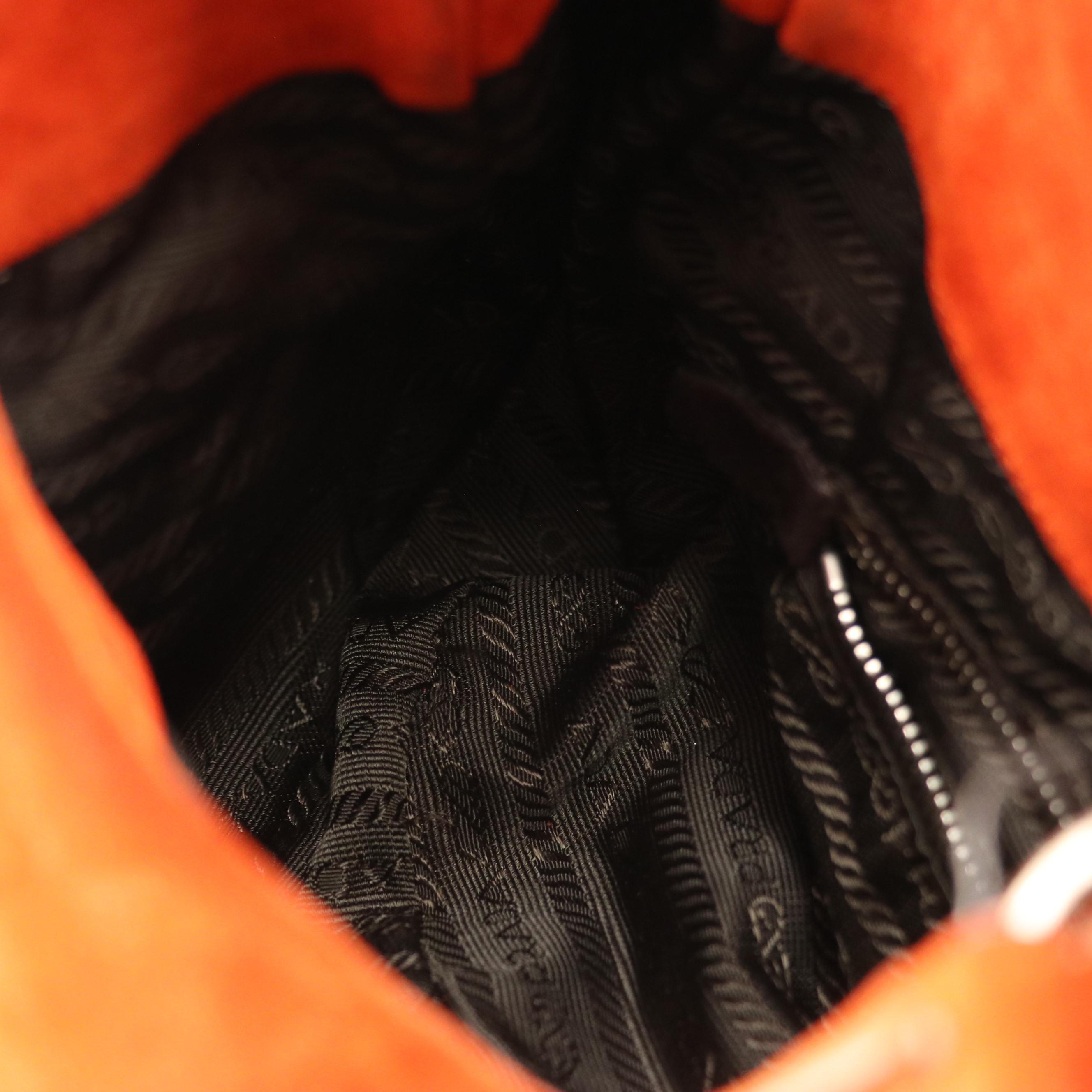 Prada Suede Grommet Buckle Strap Shoulder Bag with Contrast Stitching