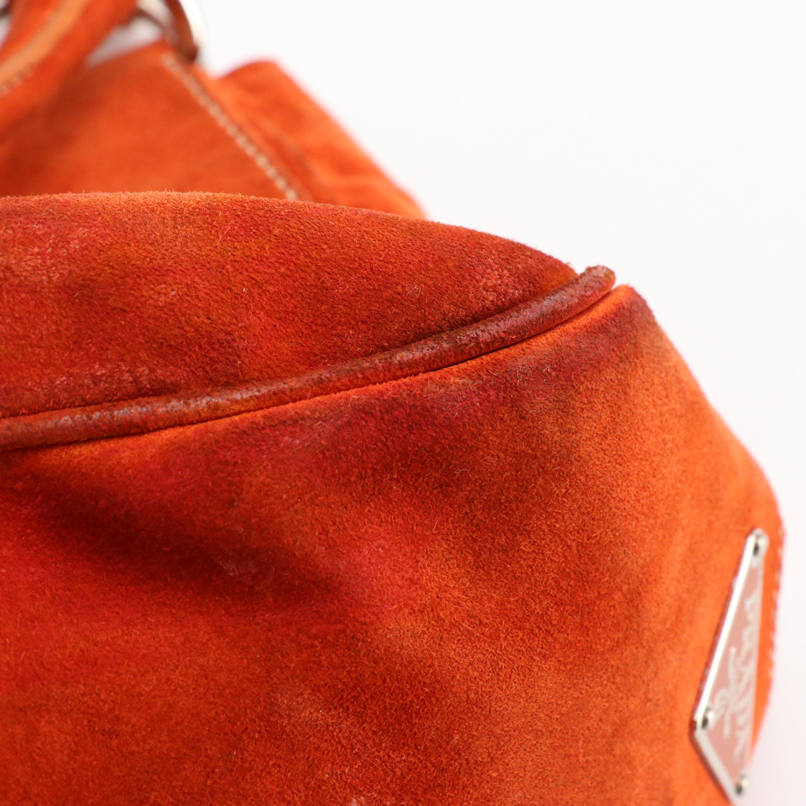 Prada Suede Grommet Buckle Strap Shoulder Bag with Contrast Stitching