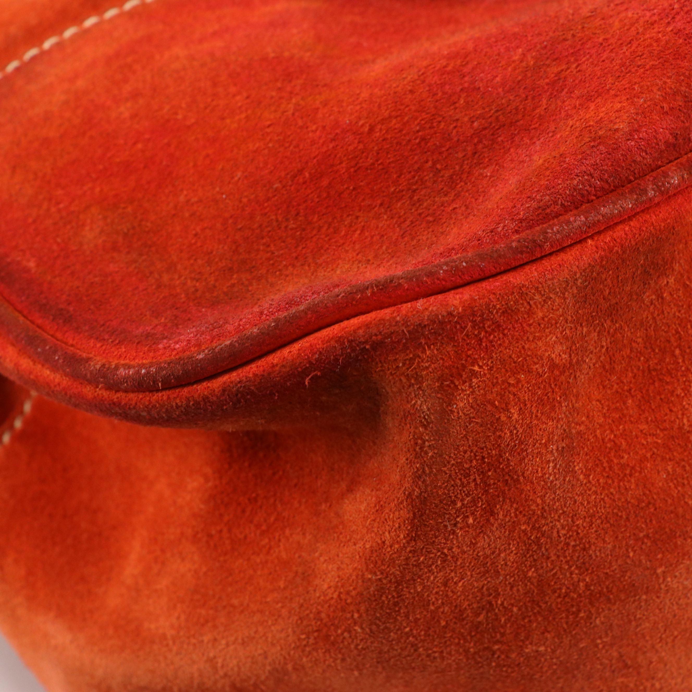 Prada Suede Grommet Buckle Strap Shoulder Bag with Contrast Stitching