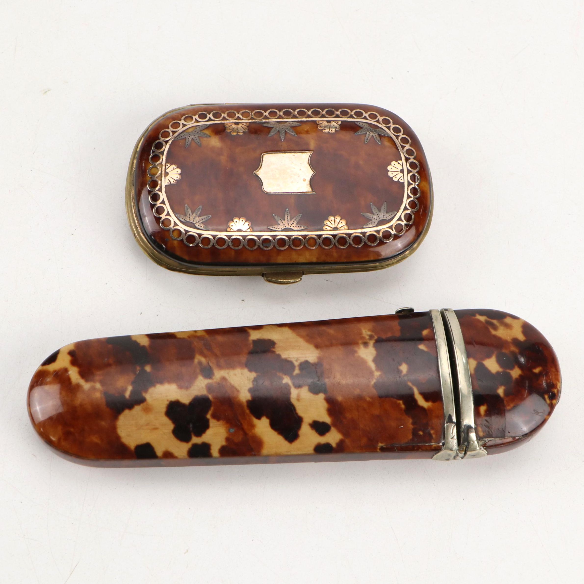 Victorian Sterling Silver Inlay Tortoise Shell Coin Purse with Spectacles Case