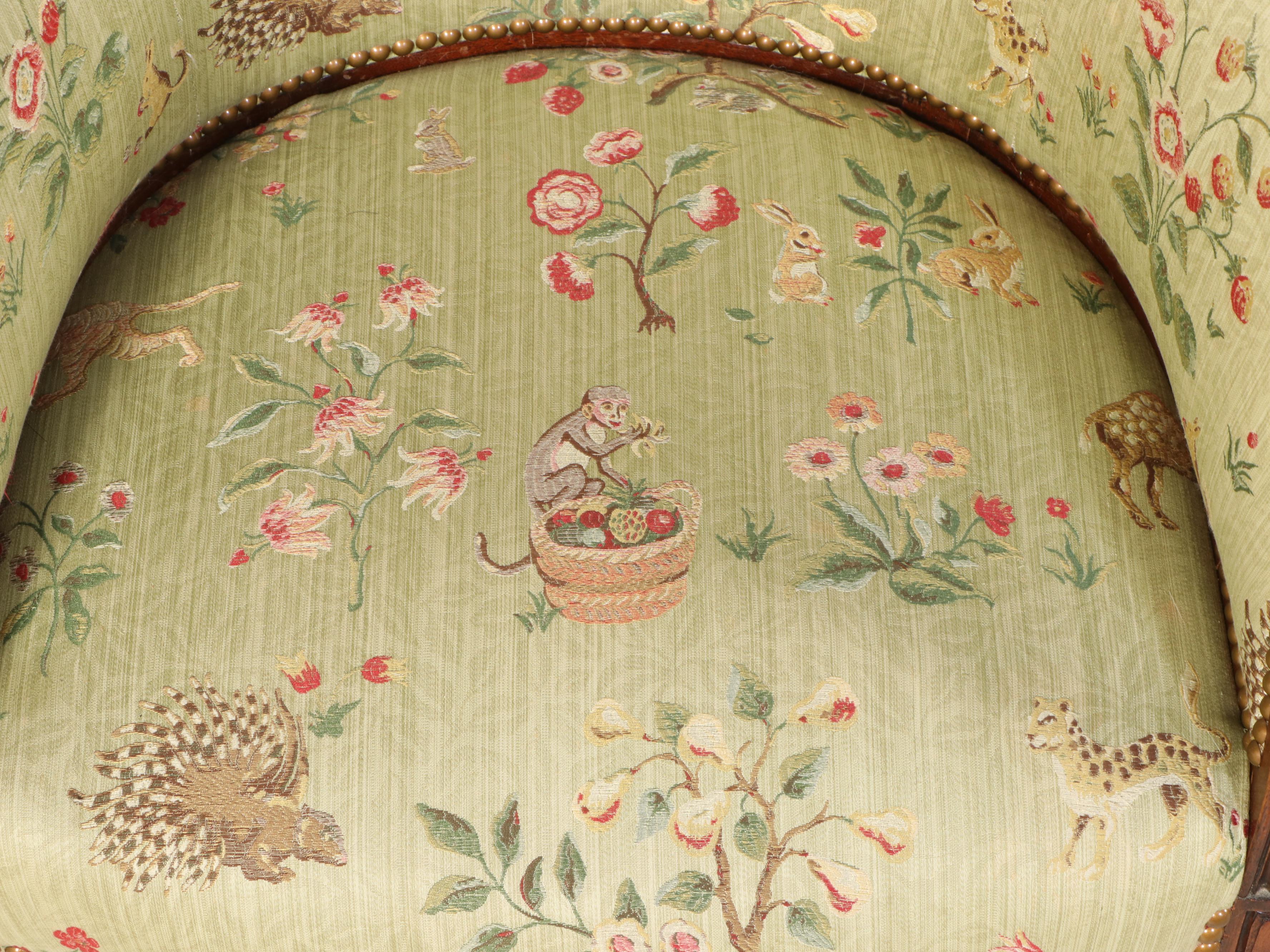 Sheraton Style Barrel-Back Upholstered Mahogany Chair