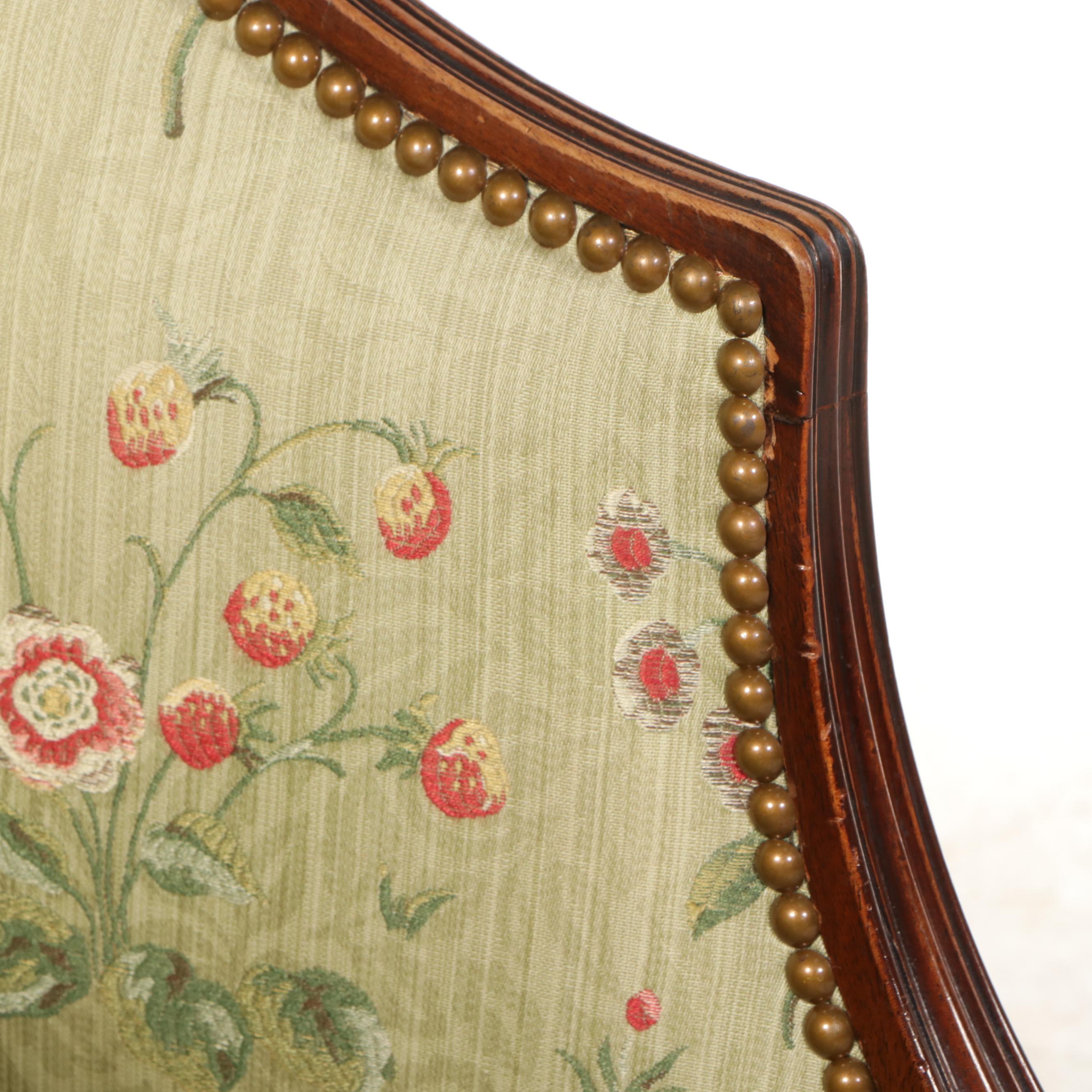 Sheraton Style Barrel-Back Upholstered Mahogany Chair