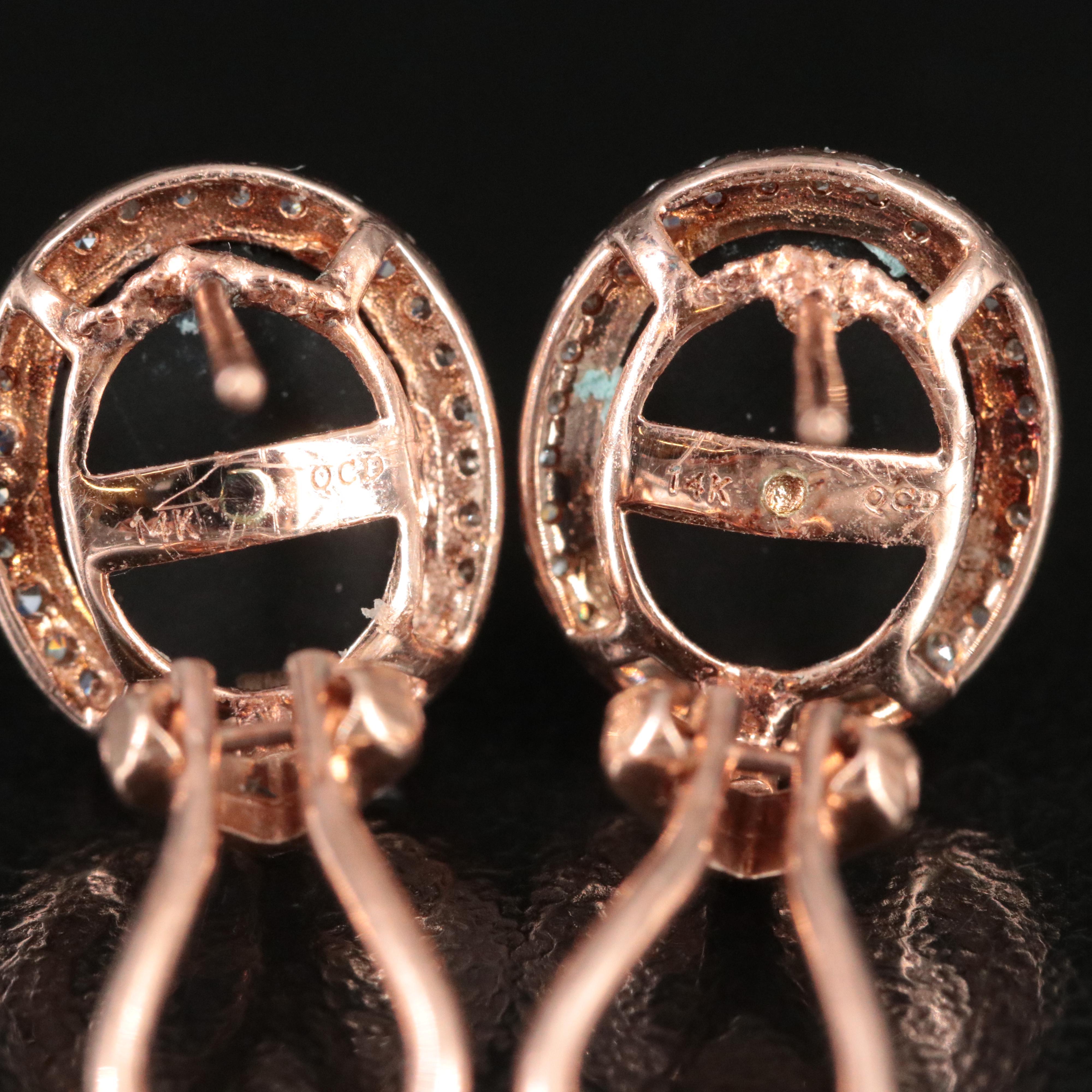 14K Rose Gold Opal Triplet and Diamond Stud Earrings