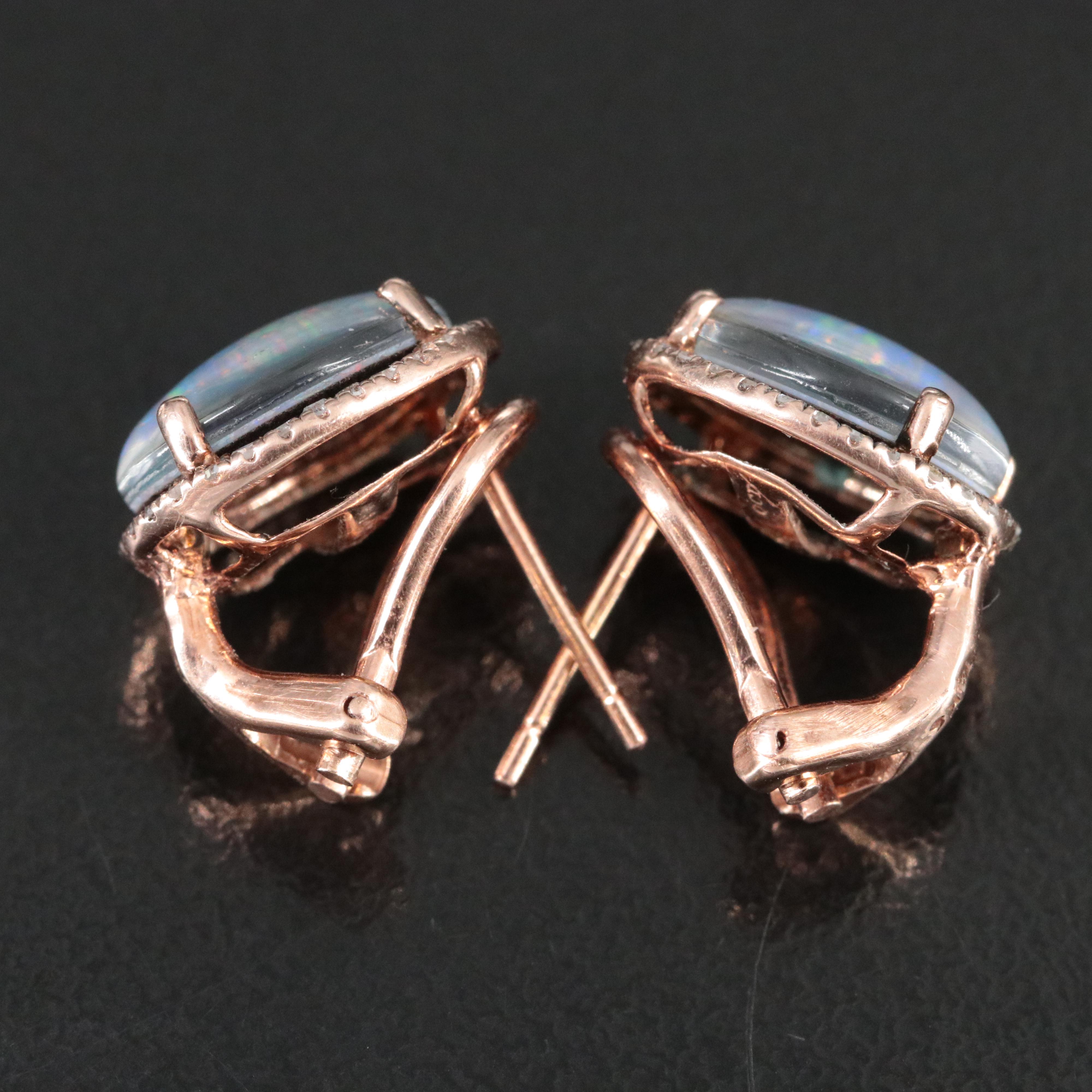 14K Rose Gold Opal Triplet and Diamond Stud Earrings