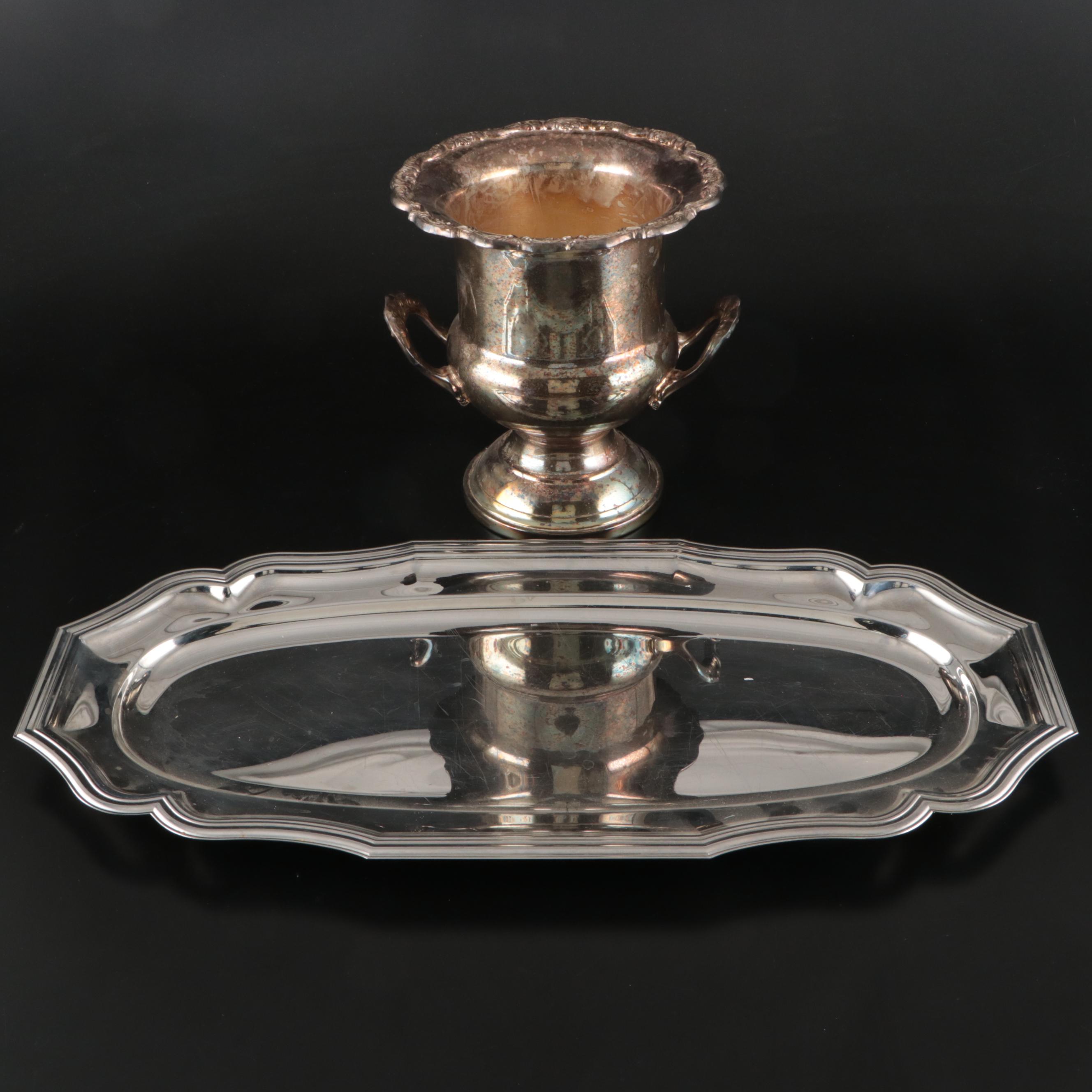 Gorham "Heritage" Silver Plate Champagne Bucket with Jean Couzon Metal Tray