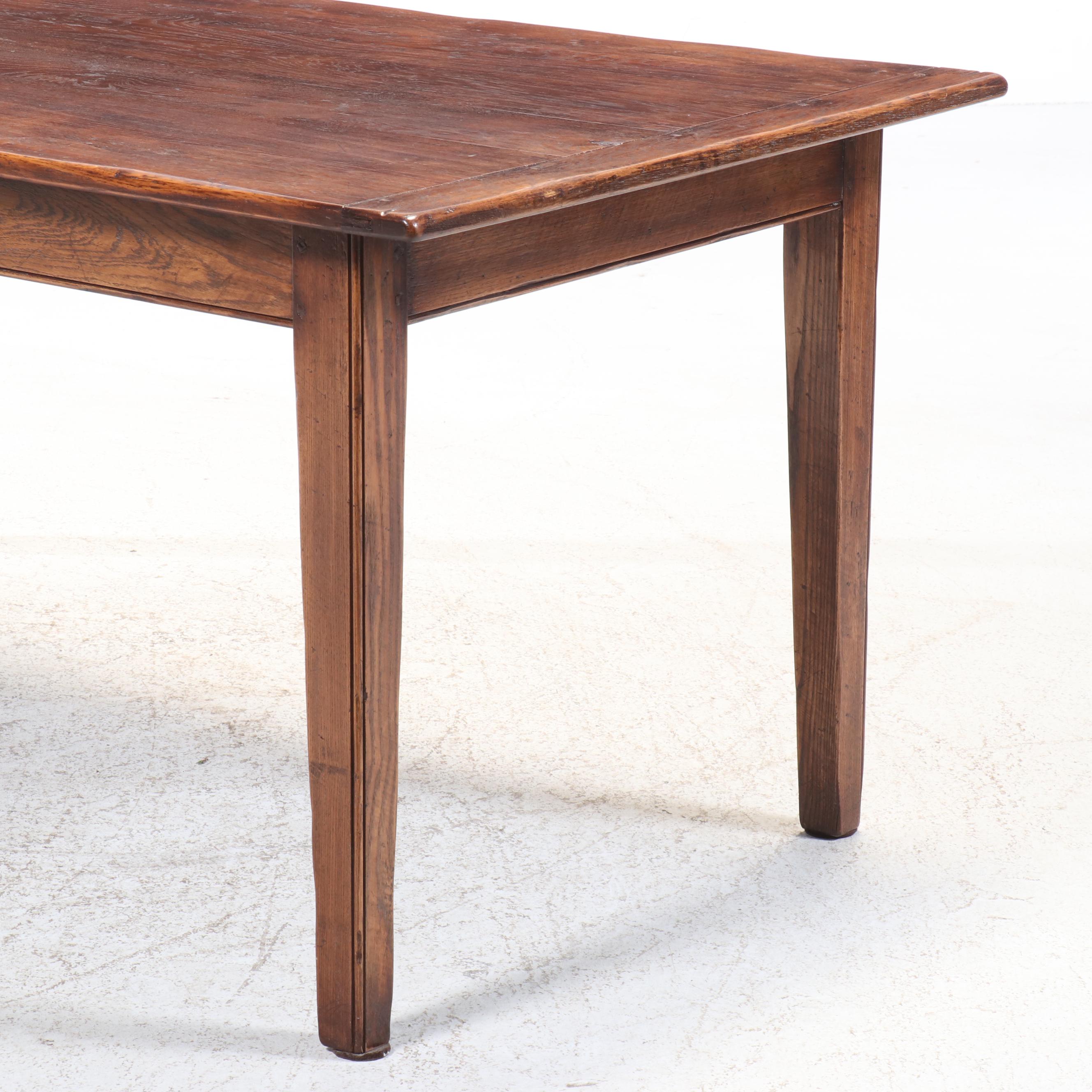 Primitive Style Oak Harvest Table with Breadboard Ends