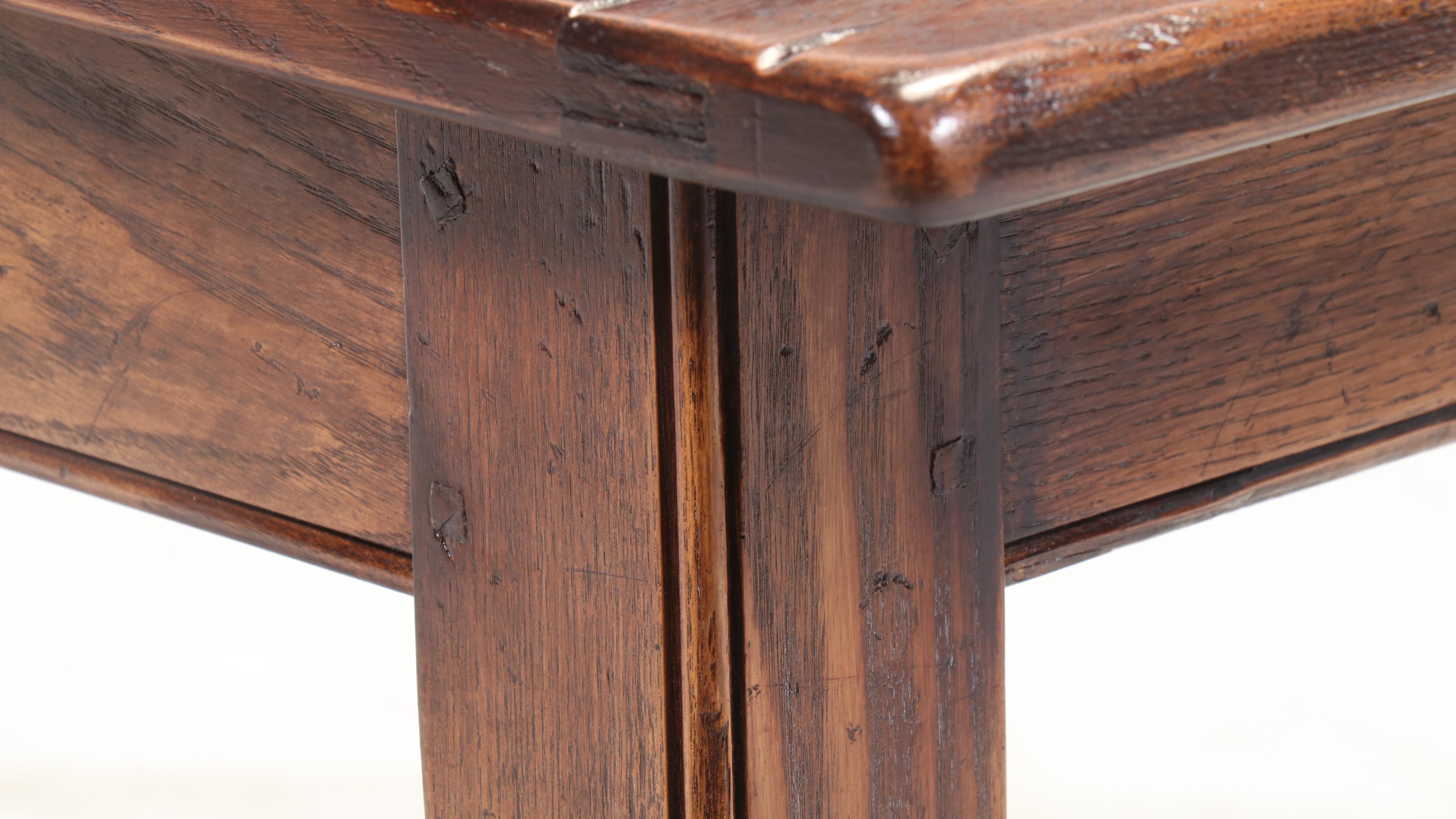 Primitive Style Oak Harvest Table with Breadboard Ends