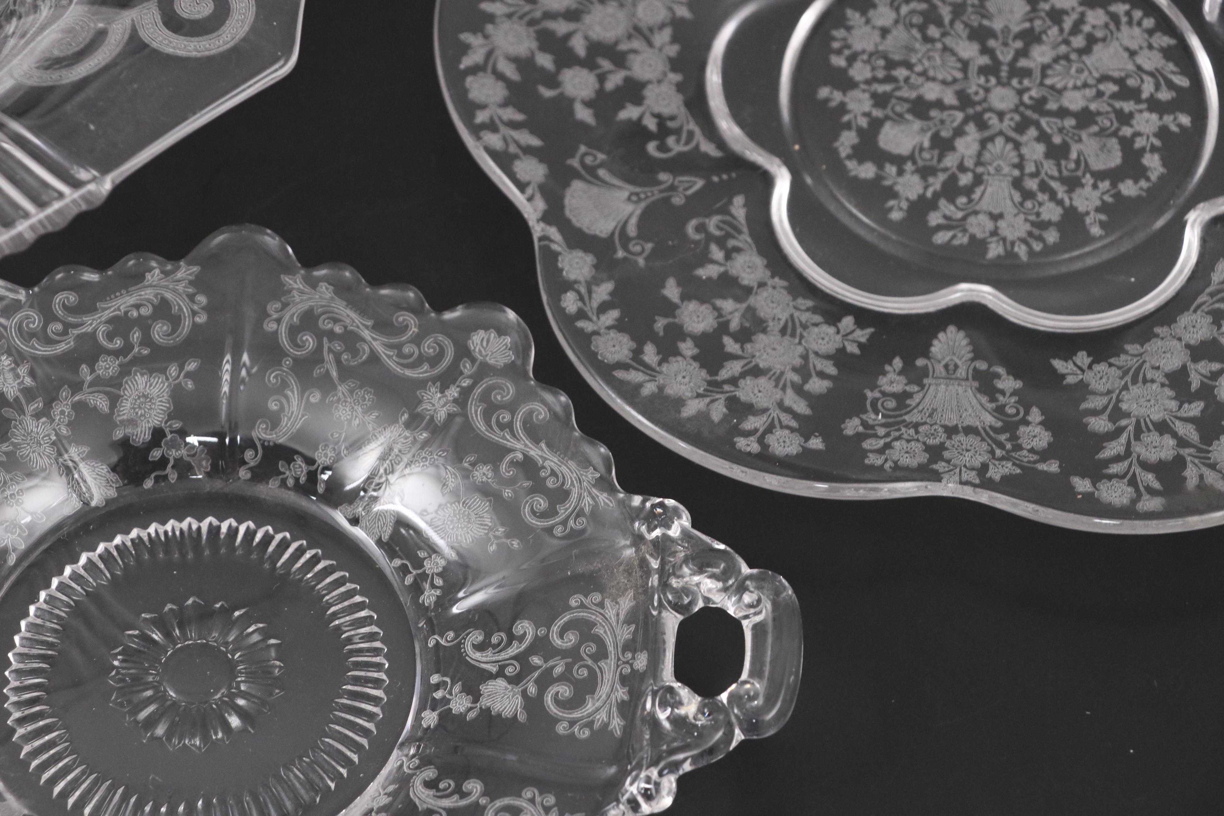 Milk Glass Cake Stand with Glass Candle Holders and Other Table Décor