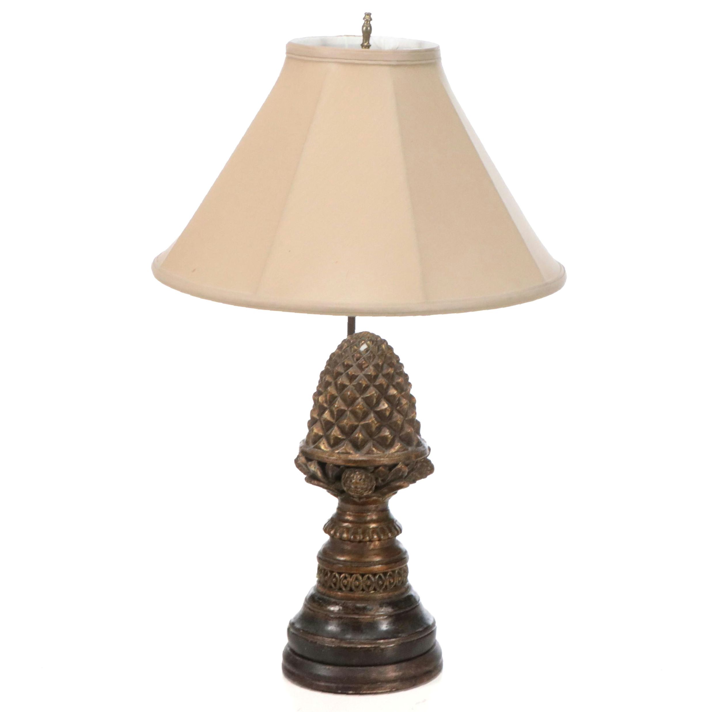 Chalkware Artichoke Flatback Table Lamp with Silk Shade