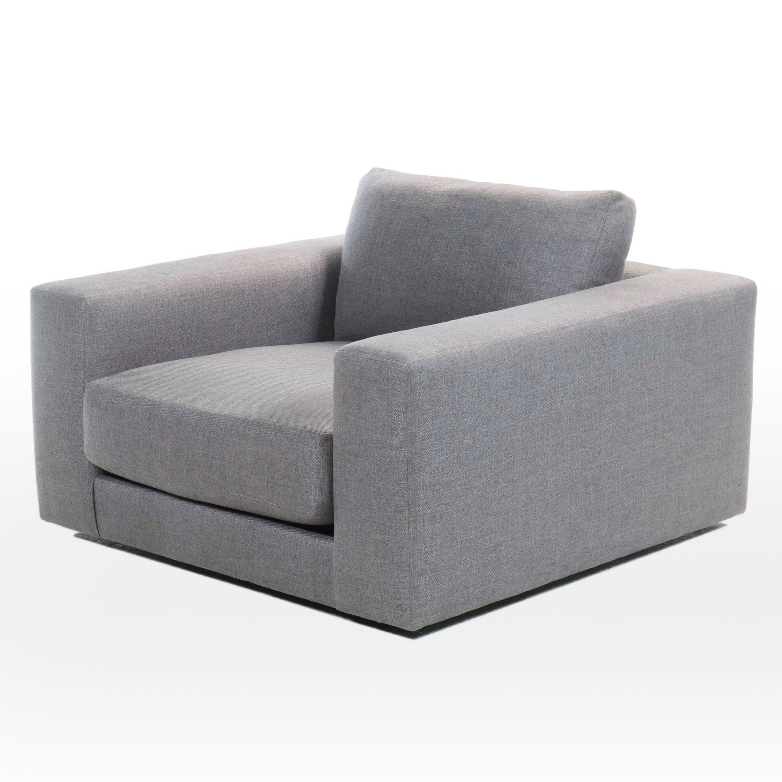 Pottery Barn Swivel Lounge Chair in Grey Linen