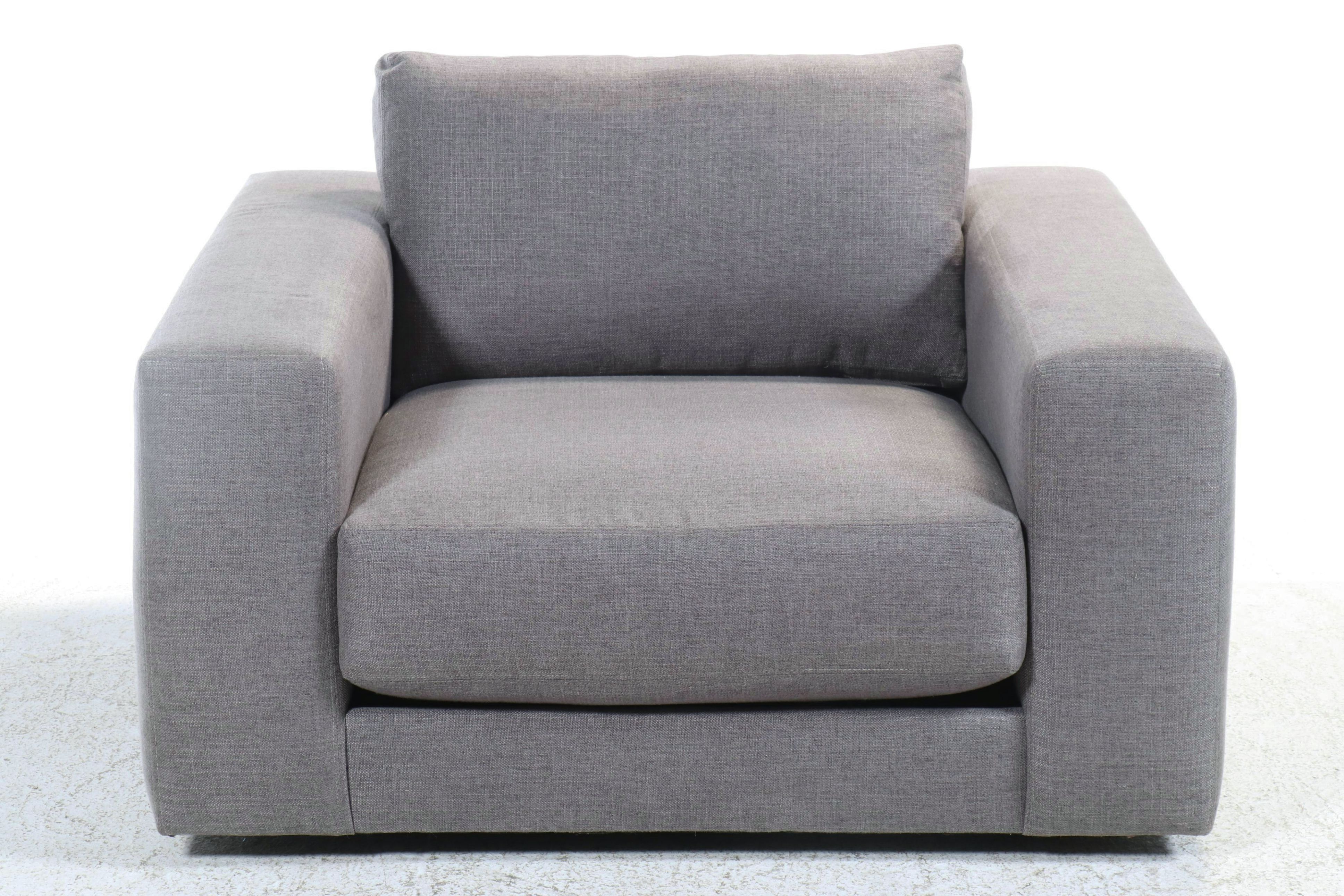 Pottery Barn Swivel Lounge Chair in Grey Linen