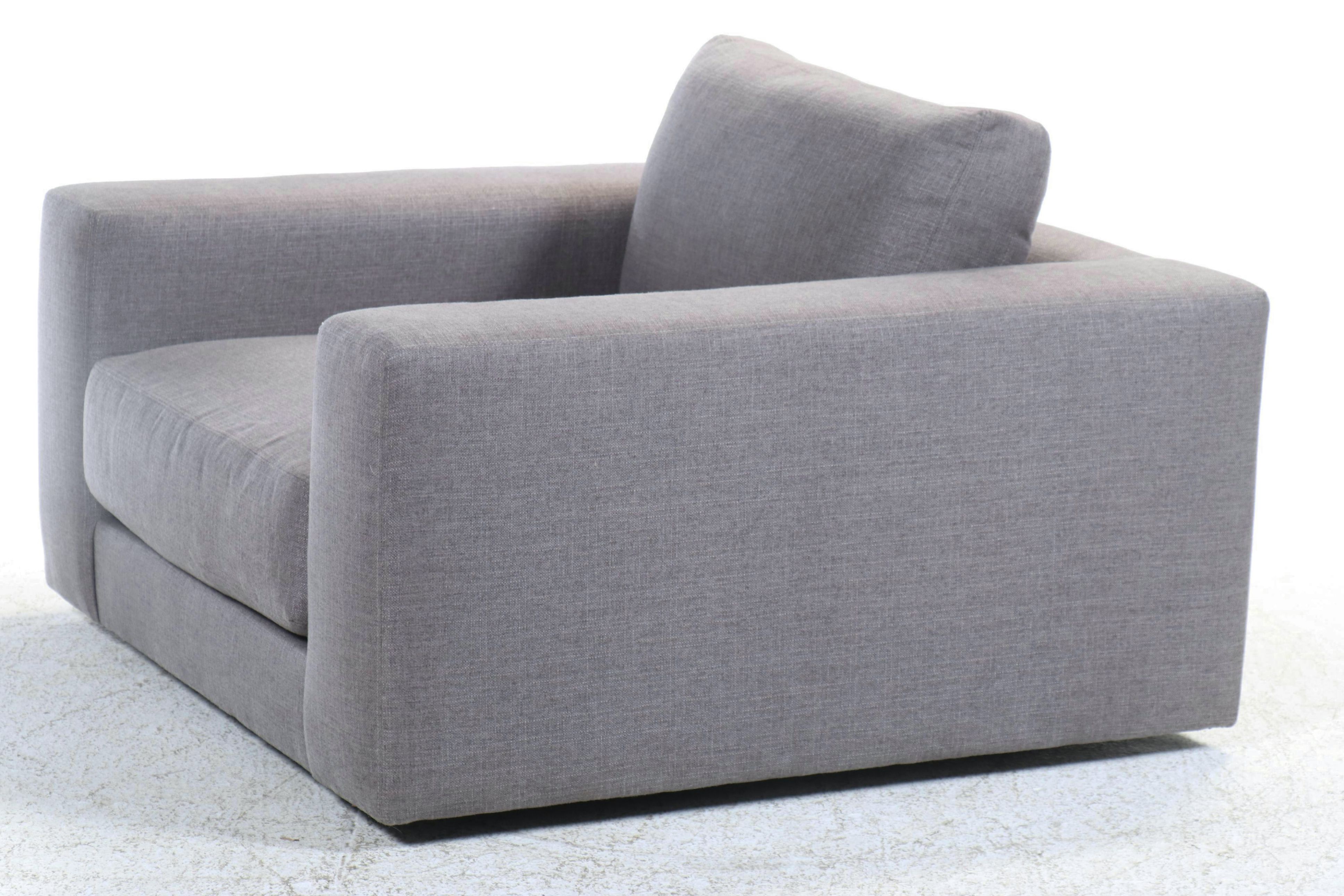 Pottery Barn Swivel Lounge Chair in Grey Linen