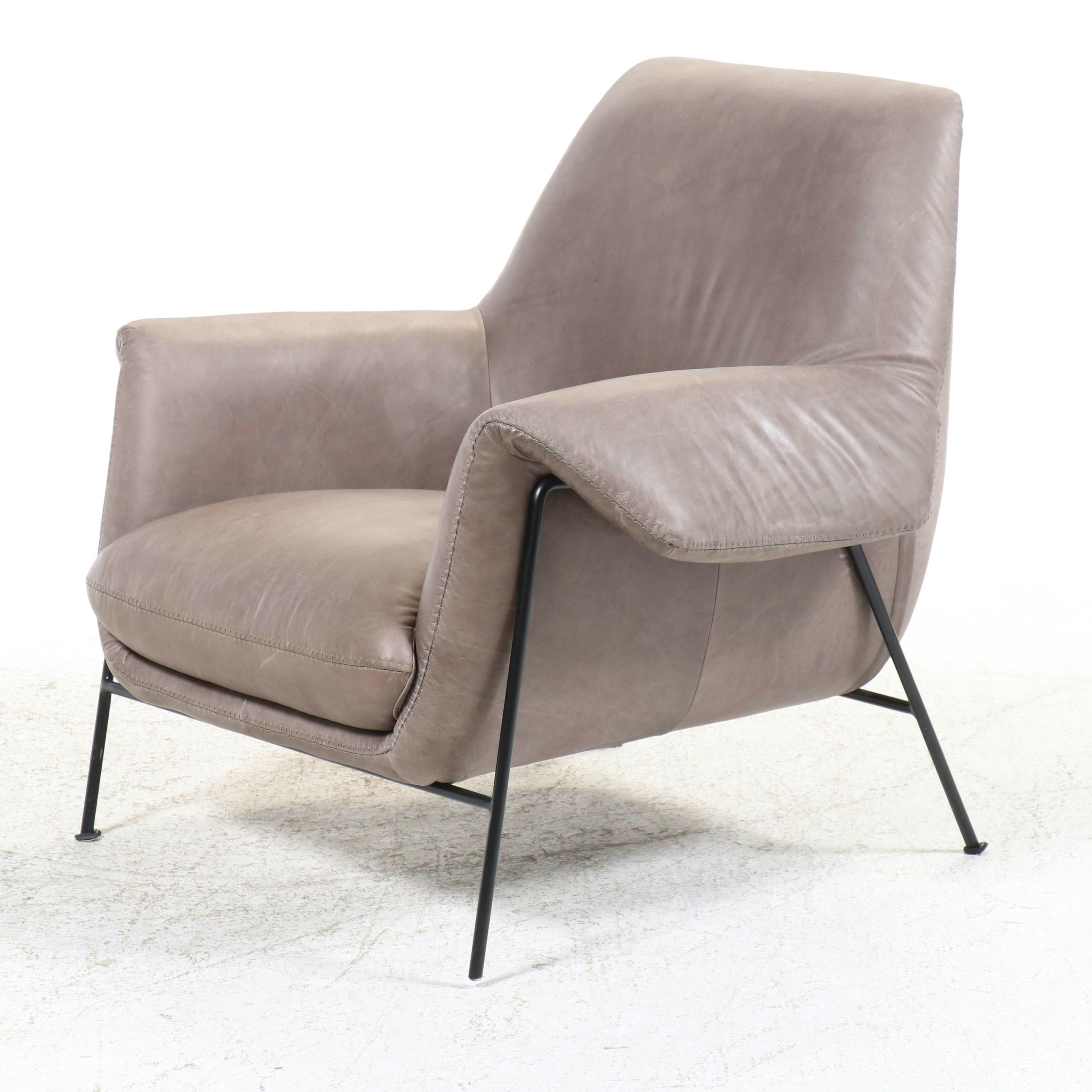 Arhaus Mid Century Modern Style Leather on Wire Frame Armchair