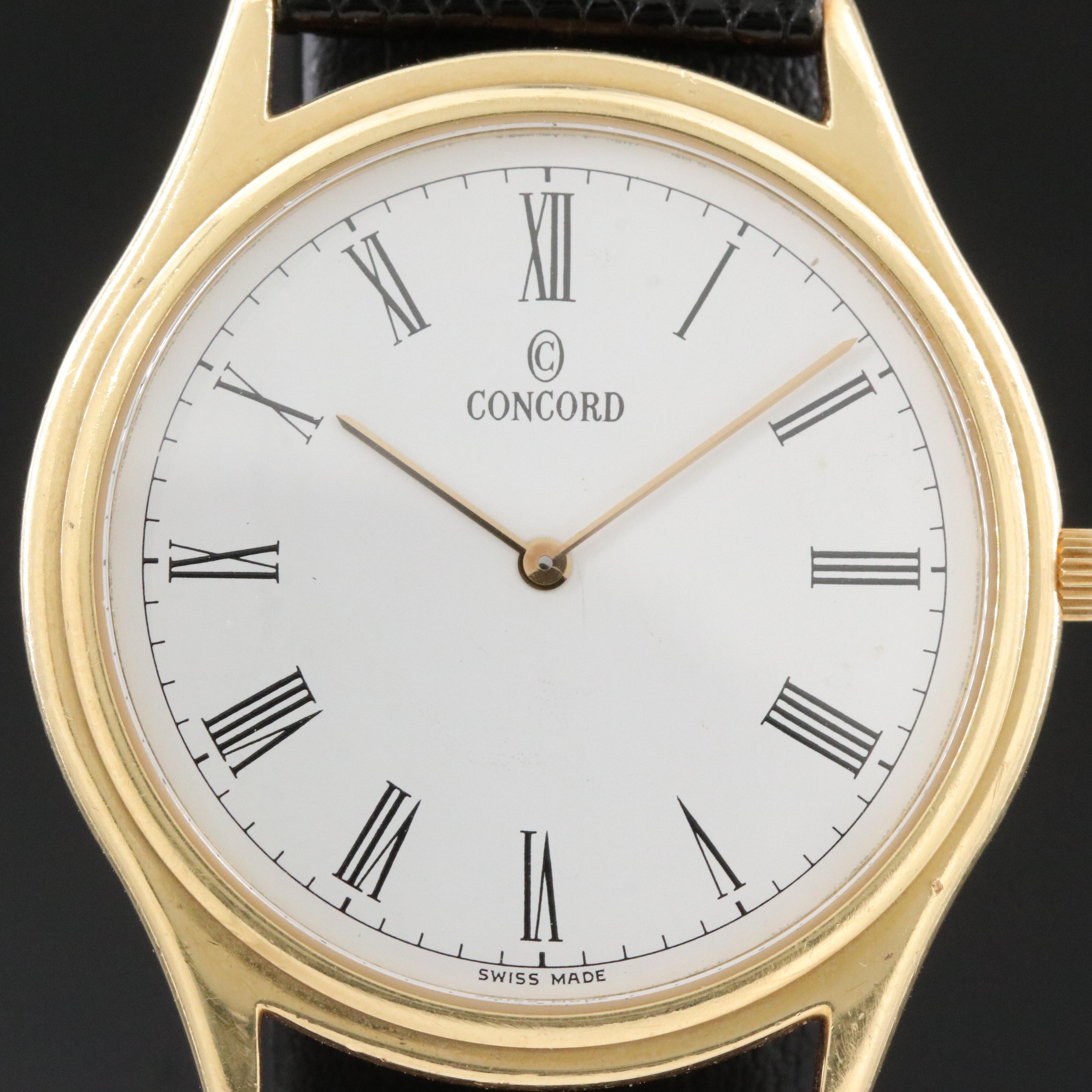Concord 14K Gold White Dial 34mm Swiss Quartz Watch 20 21 215