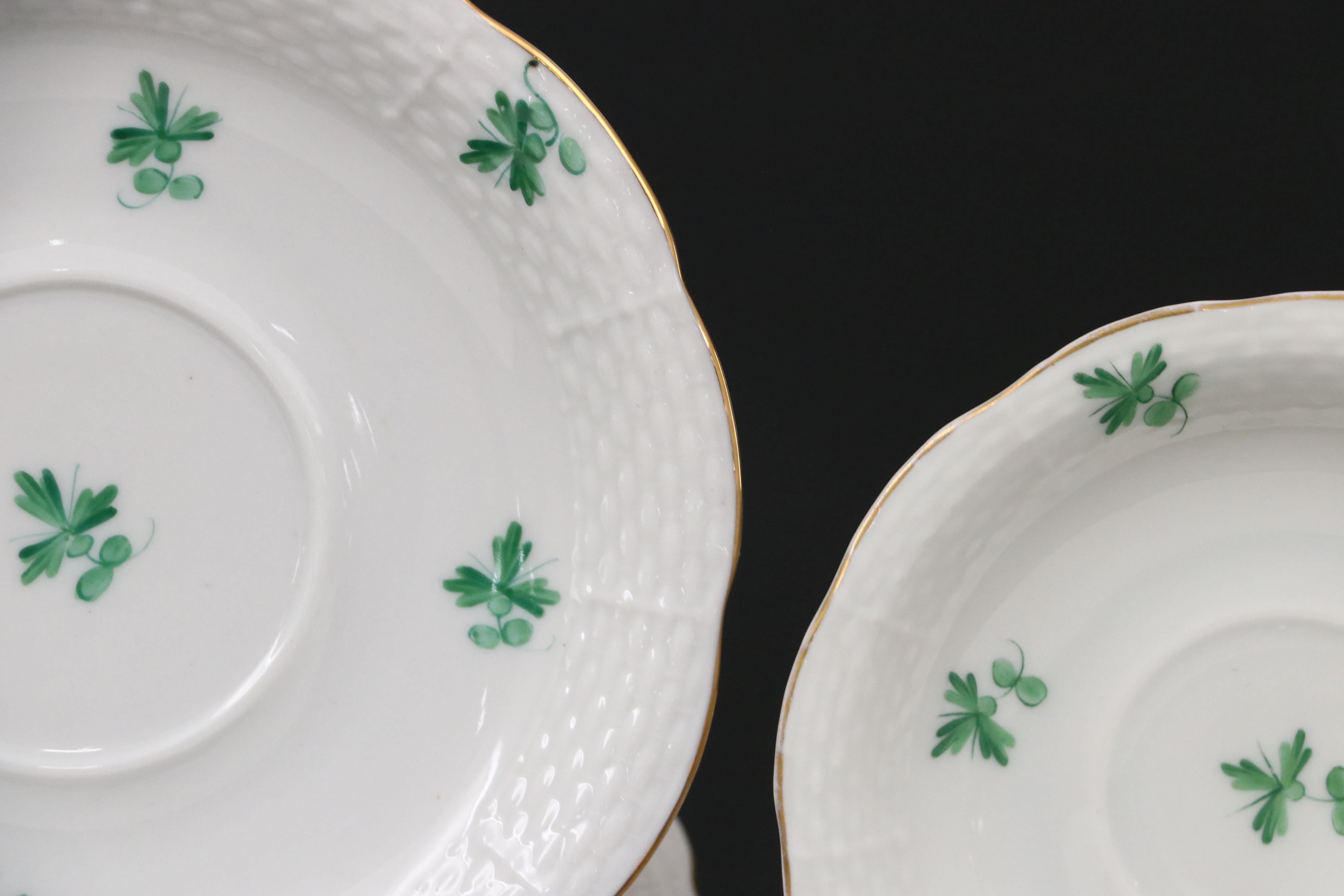 Herend Porcelain Teapot, Flat Cups, Saucers and Creamer, Mid-20th Century