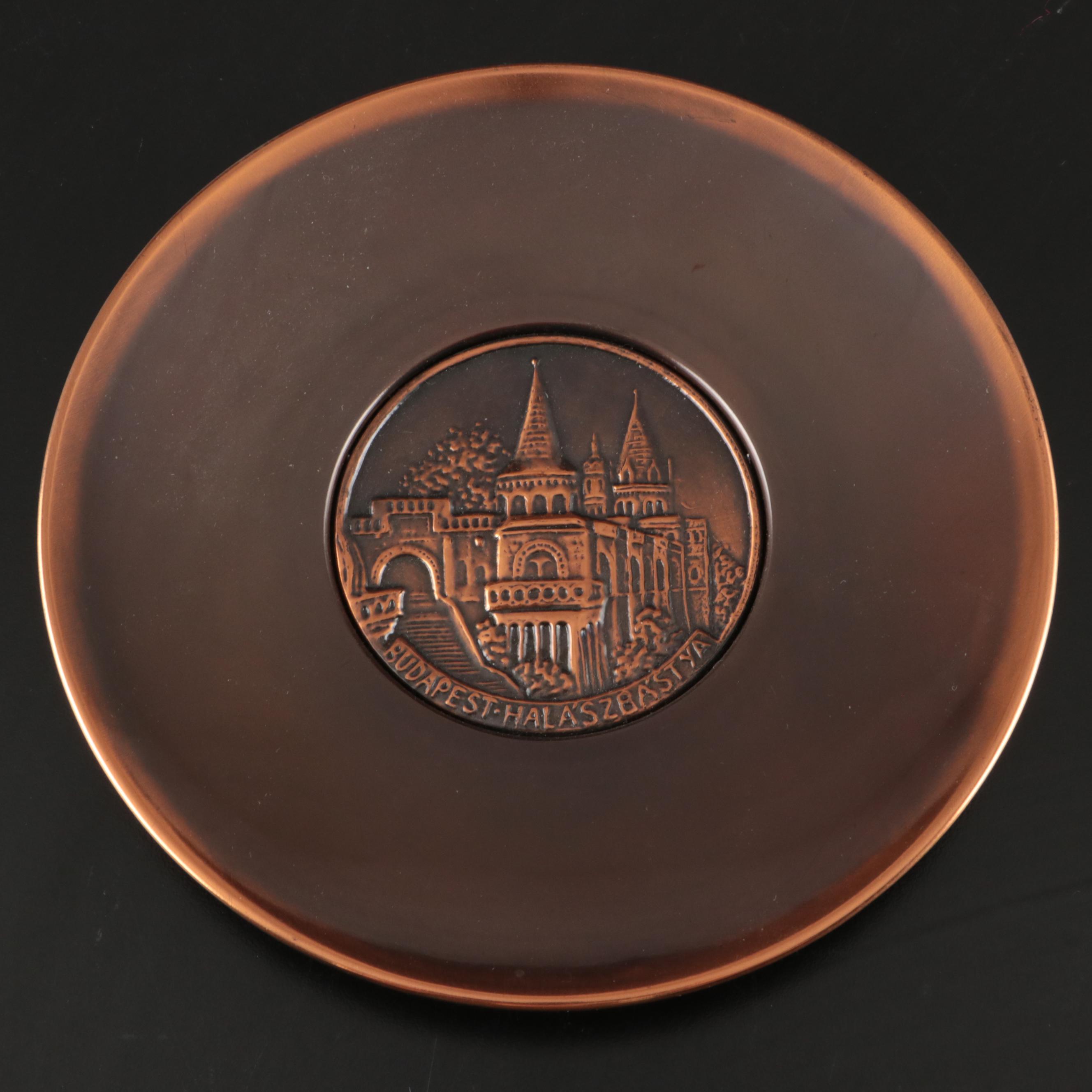 Metal Bells, Brass Turkish Coffee Pot, and Metal Budapest Decorative Plate