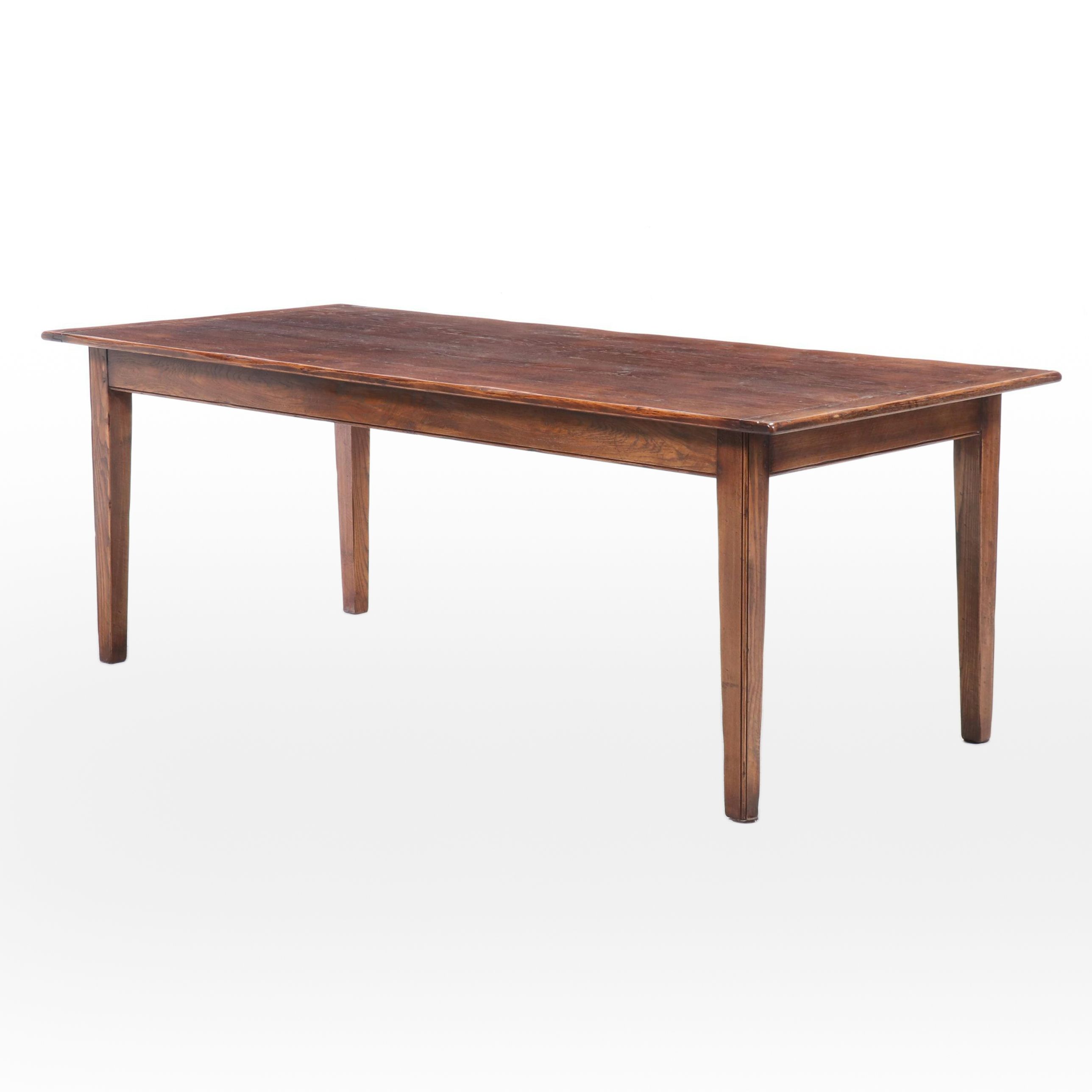 Primitive Style Oak Harvest Table with Breadboard Ends