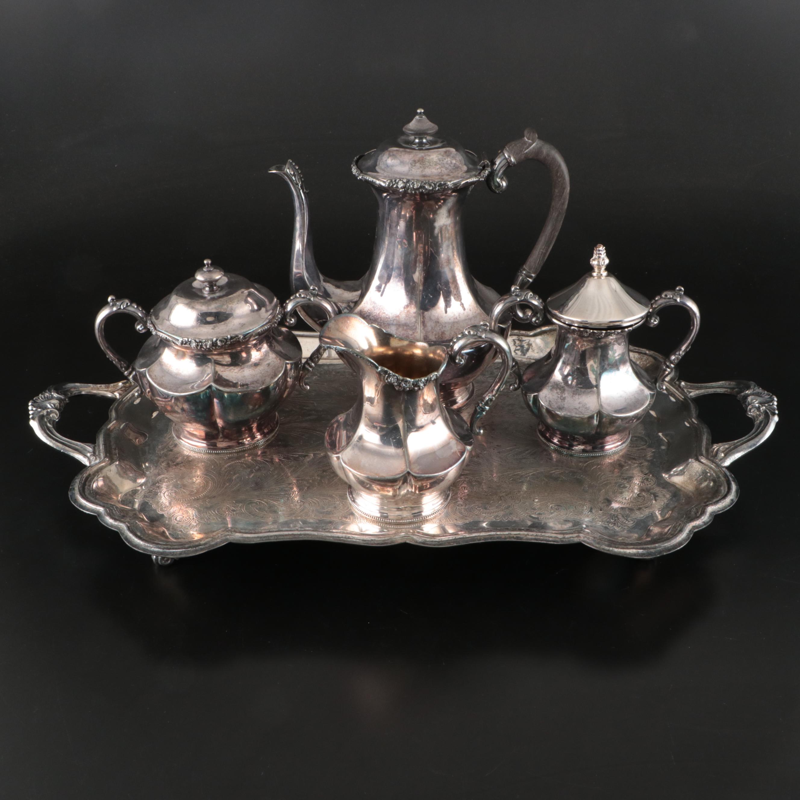 Pairpoint Mfg Co. Silver Plate Tea Set with Tray, Early to Mid-20th Century