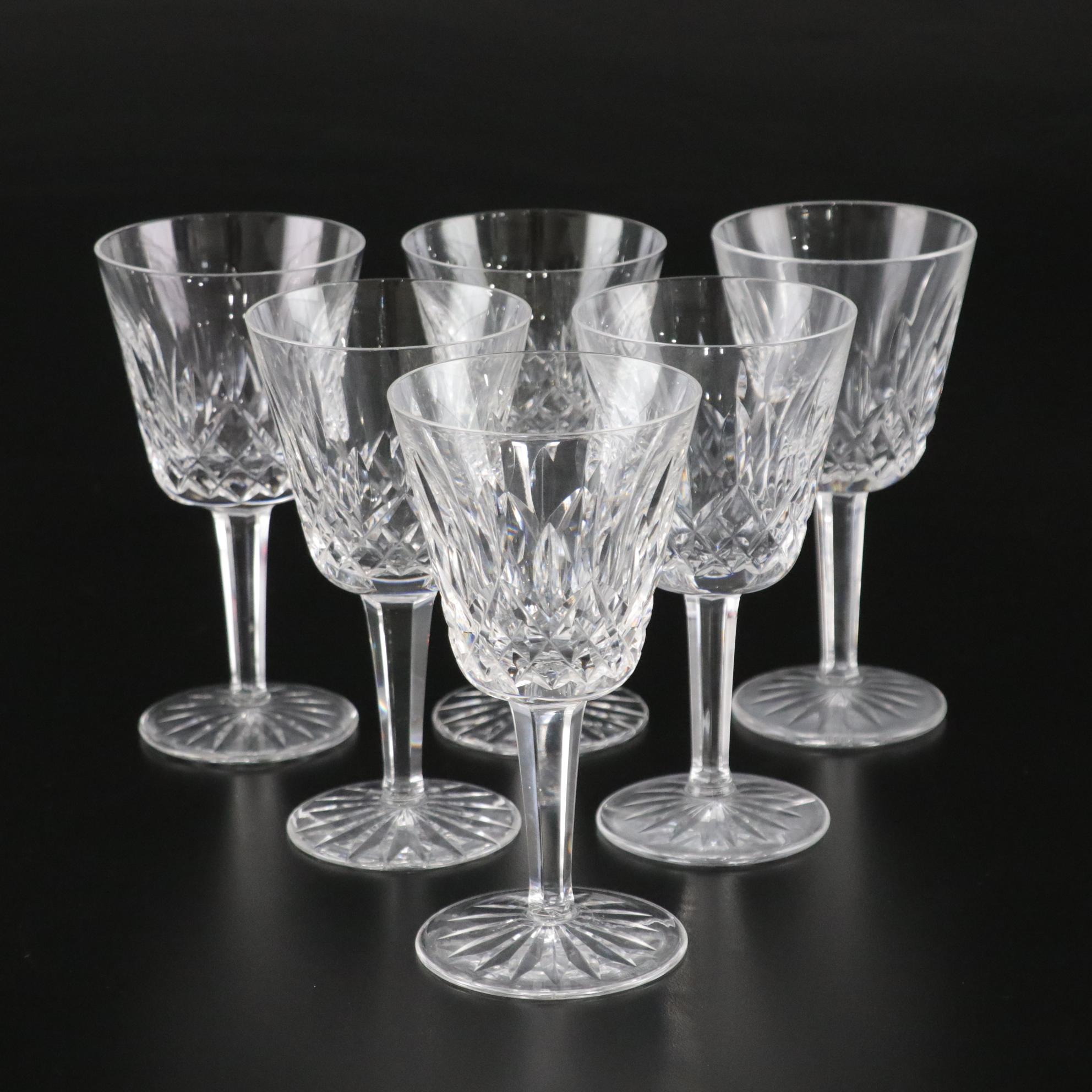 Waterford Crystal "Lismore" Claret Wine Glasses, Mid to Late 20th C.