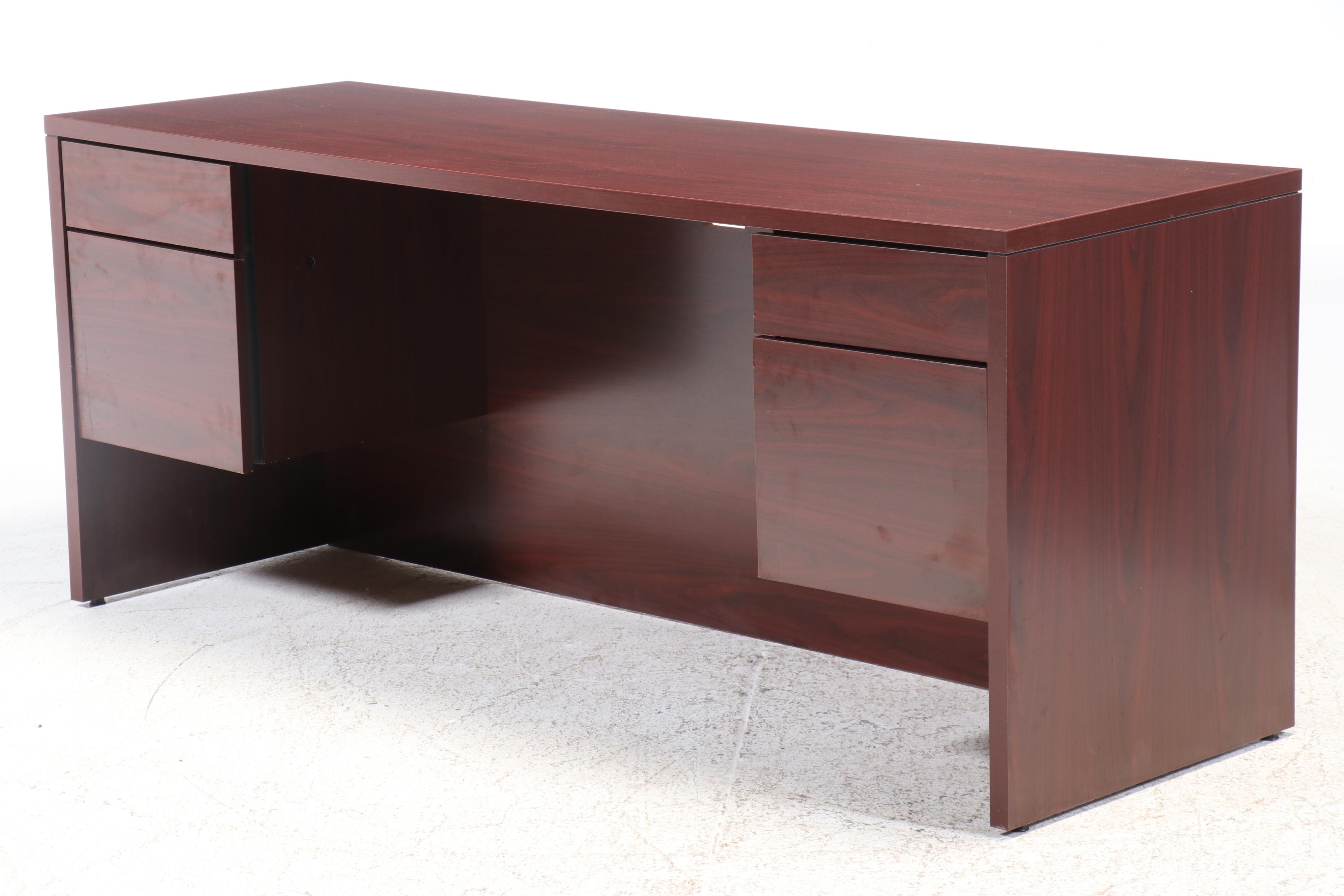 HON Walnut Laminate Office Desk with United Stationers Supply Executive Chair