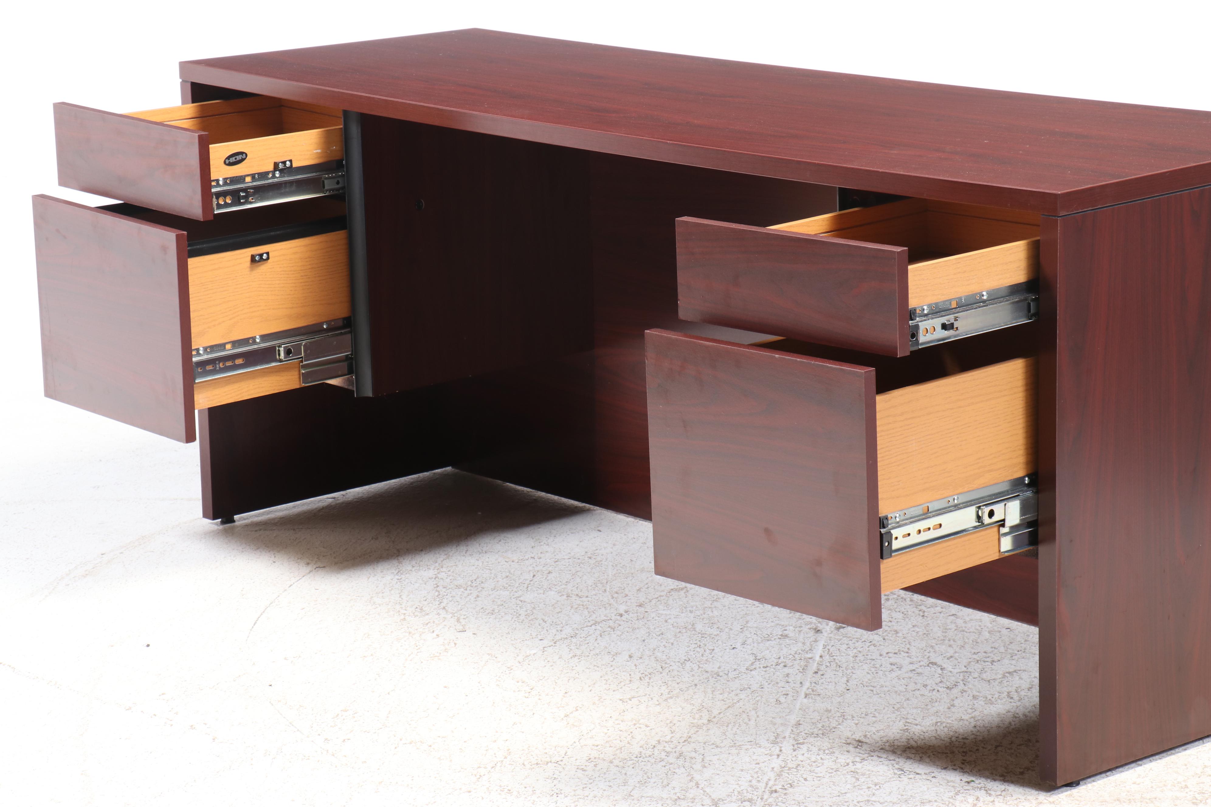 HON Walnut Laminate Office Desk with United Stationers Supply Executive Chair