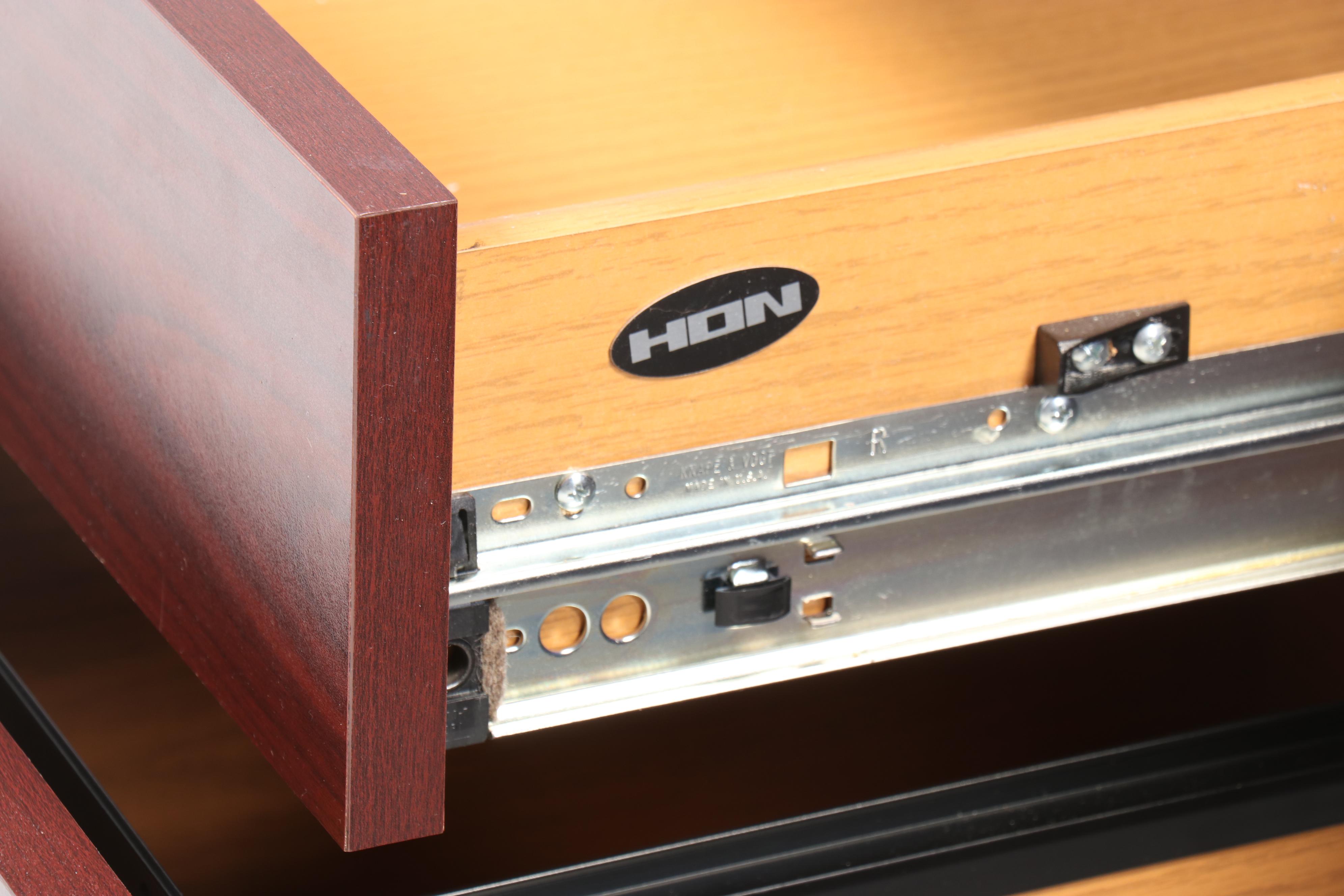 HON Walnut Laminate Office Desk with United Stationers Supply Executive Chair