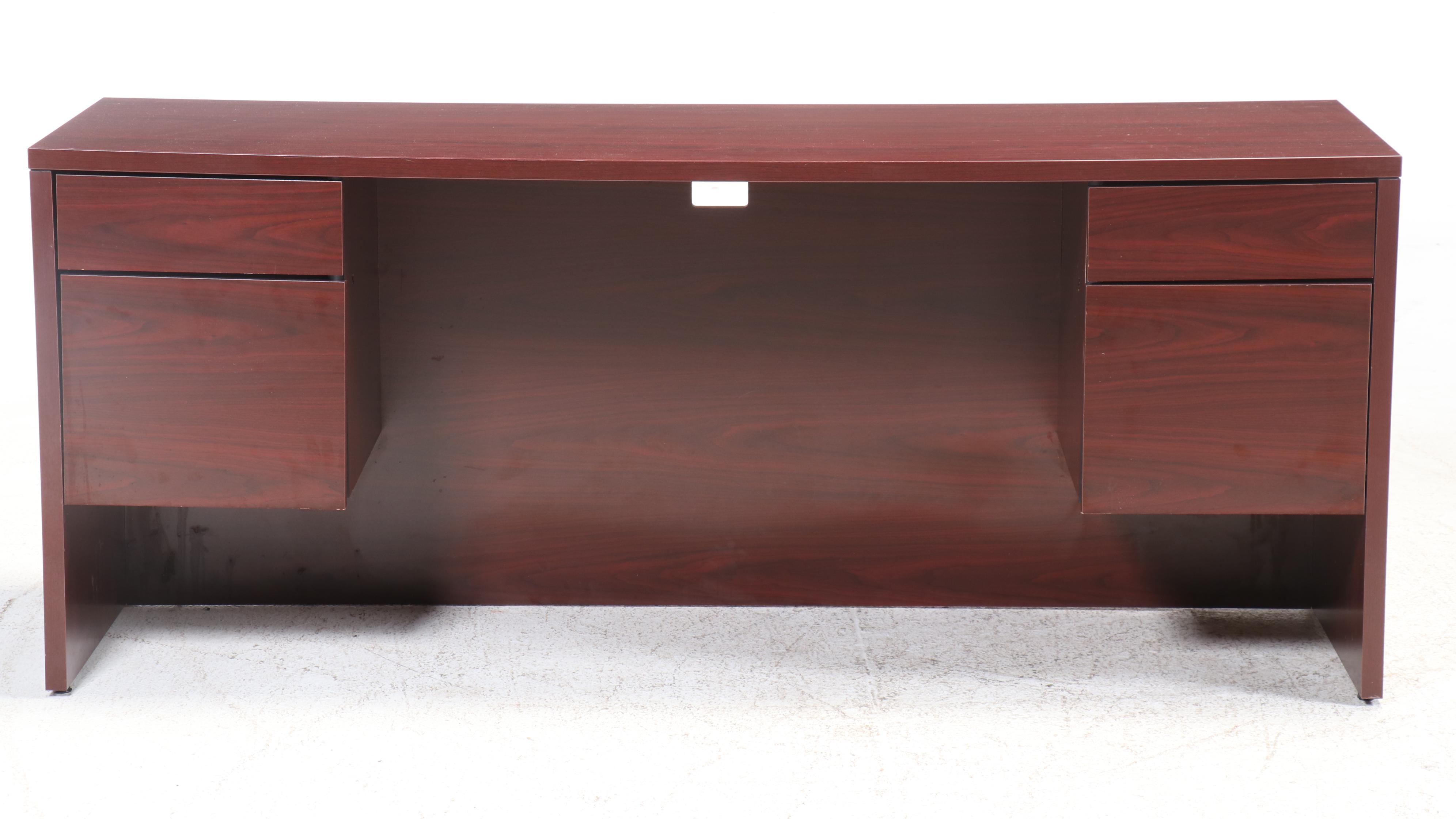 HON Walnut Laminate Office Desk with United Stationers Supply Executive Chair