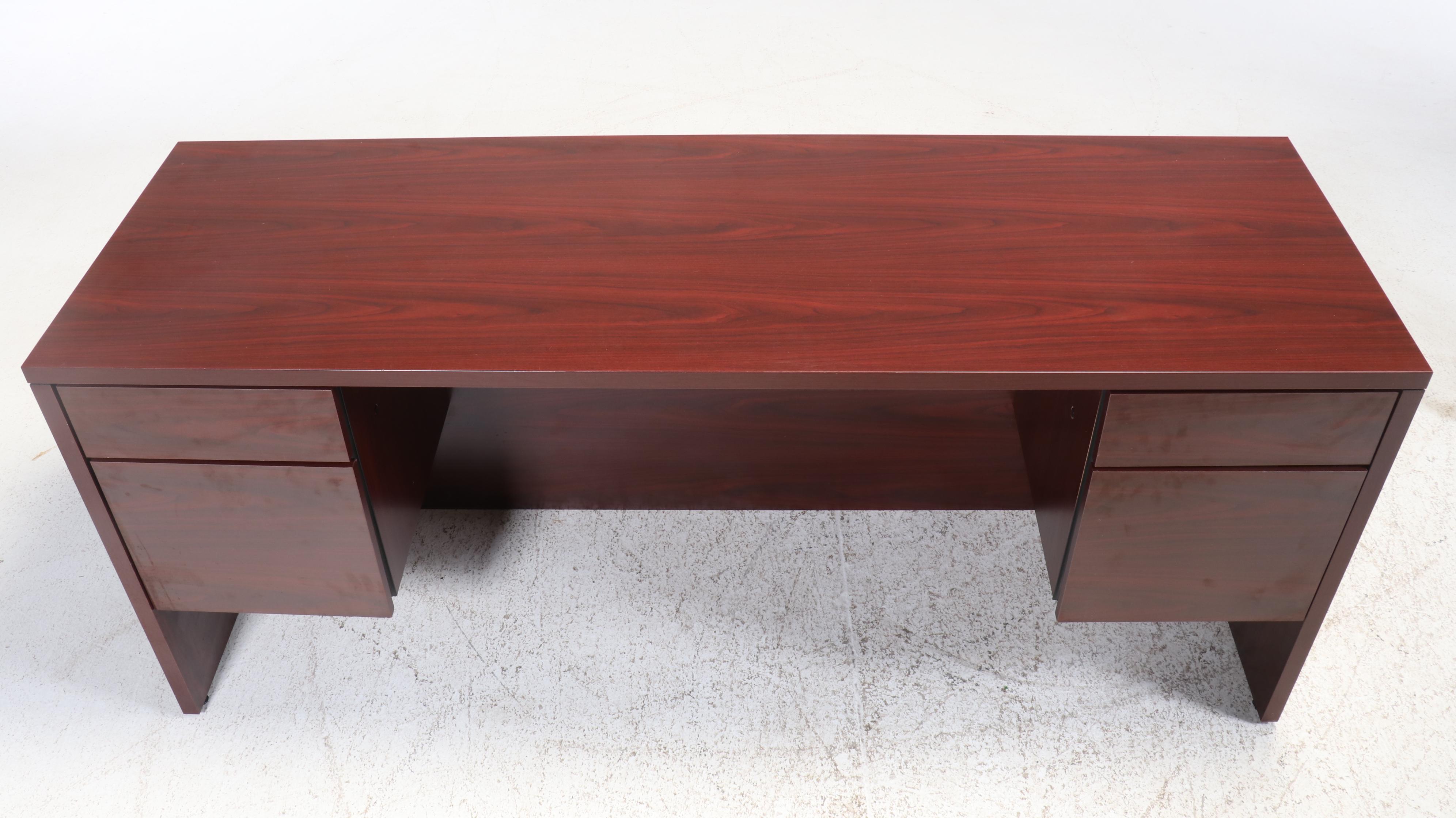 HON Walnut Laminate Office Desk with United Stationers Supply Executive Chair