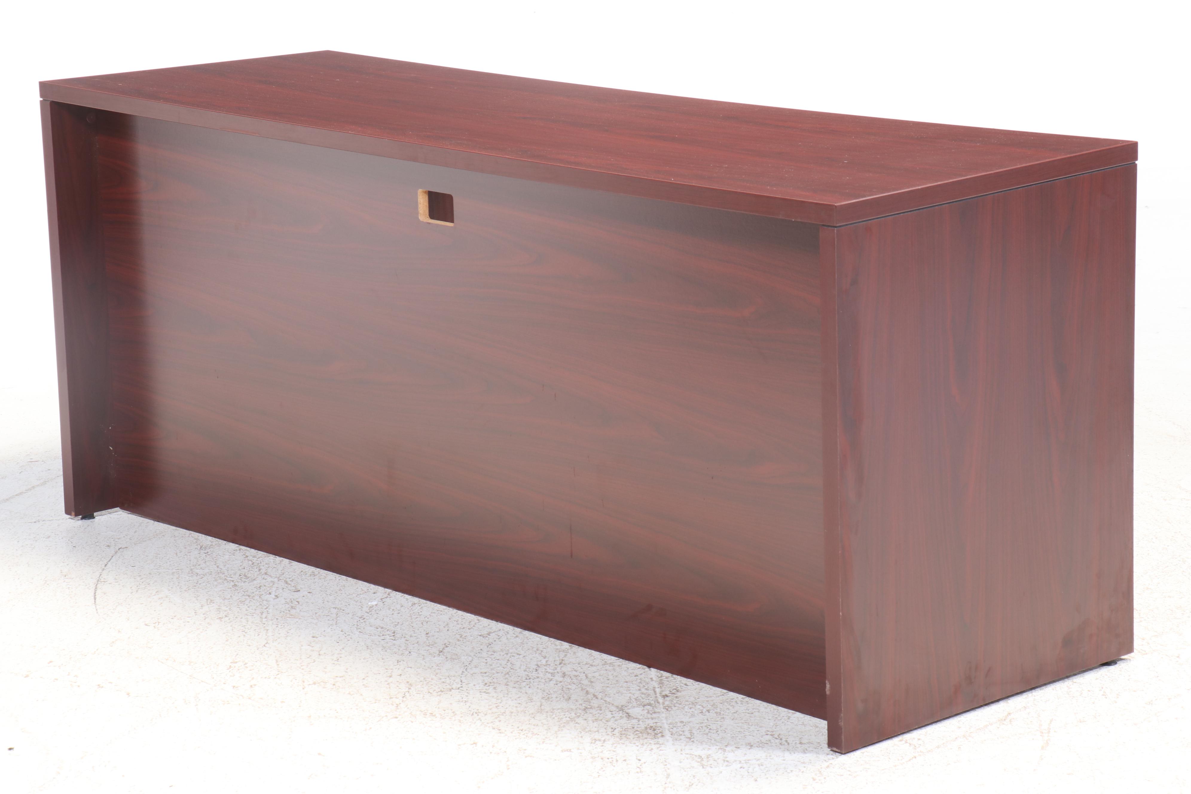 HON Walnut Laminate Office Desk with United Stationers Supply Executive Chair