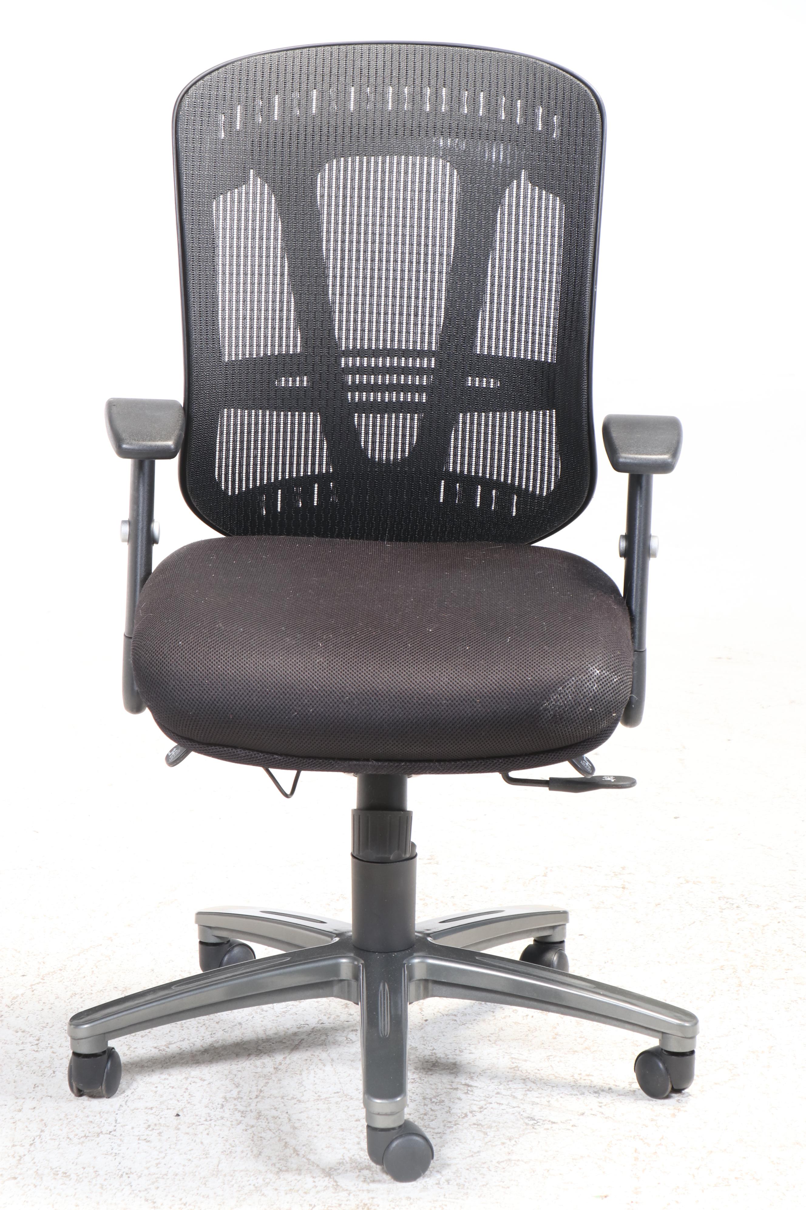 HON Walnut Laminate Office Desk with United Stationers Supply Executive Chair