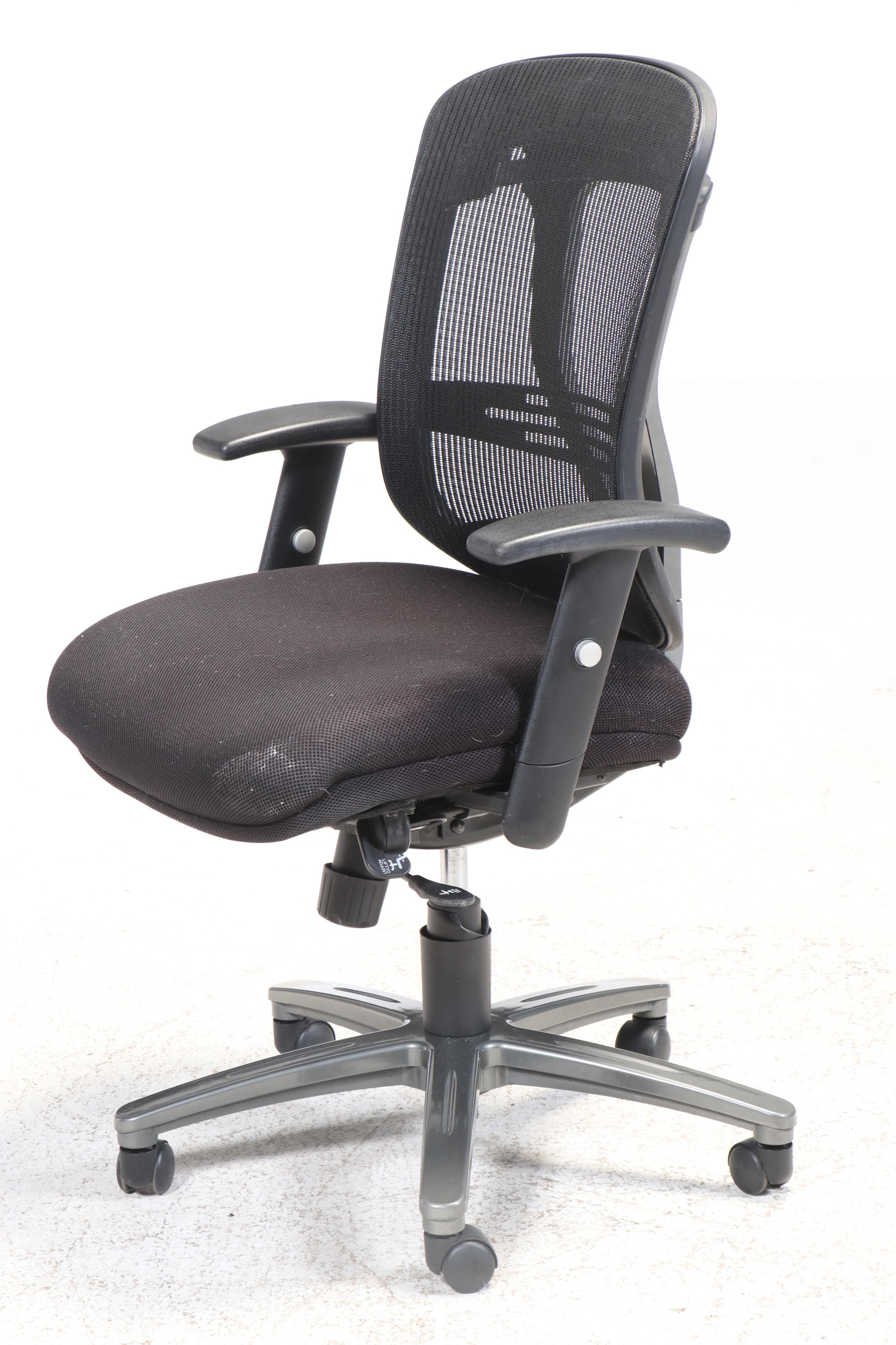 HON Walnut Laminate Office Desk with United Stationers Supply Executive Chair