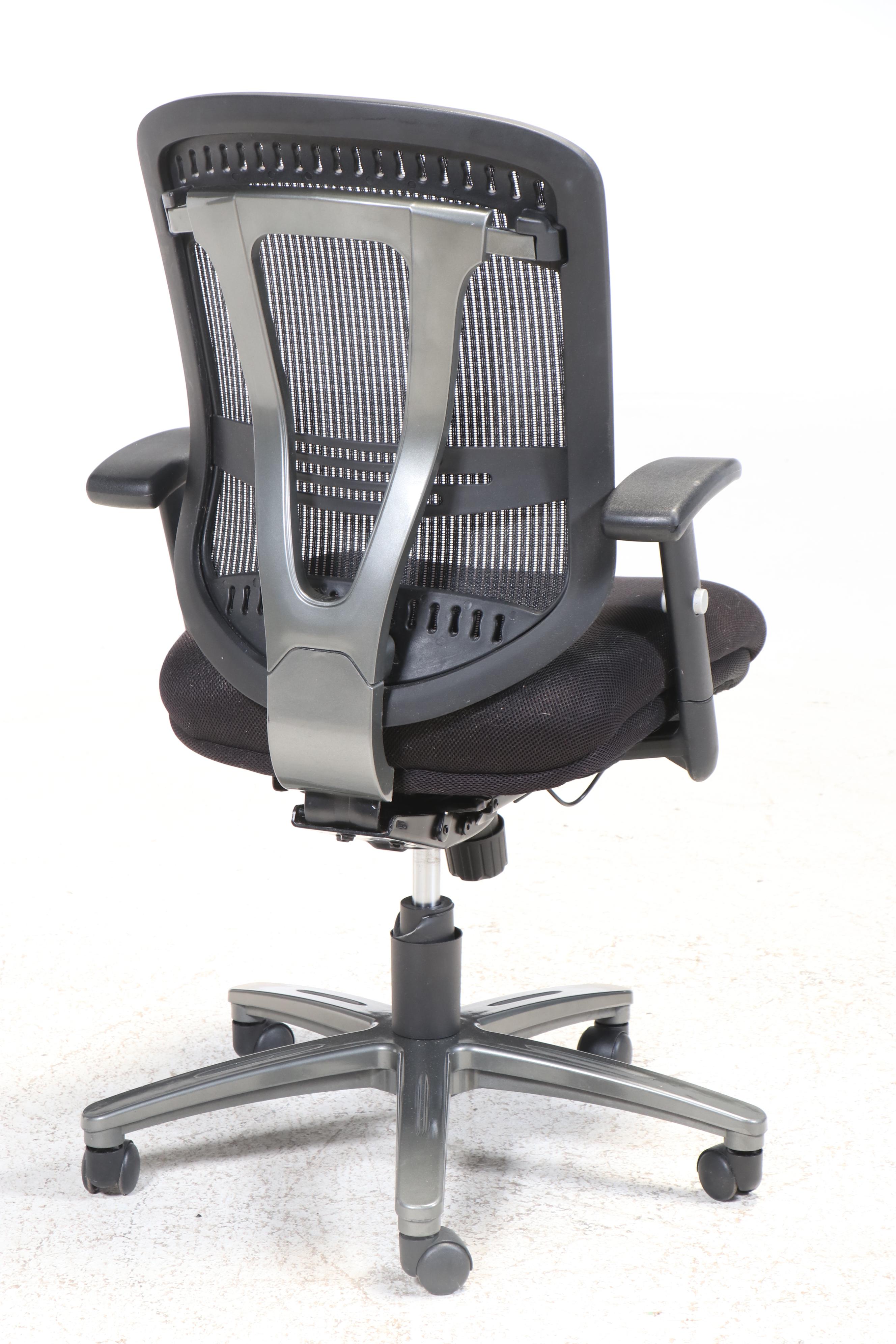 HON Walnut Laminate Office Desk with United Stationers Supply Executive Chair