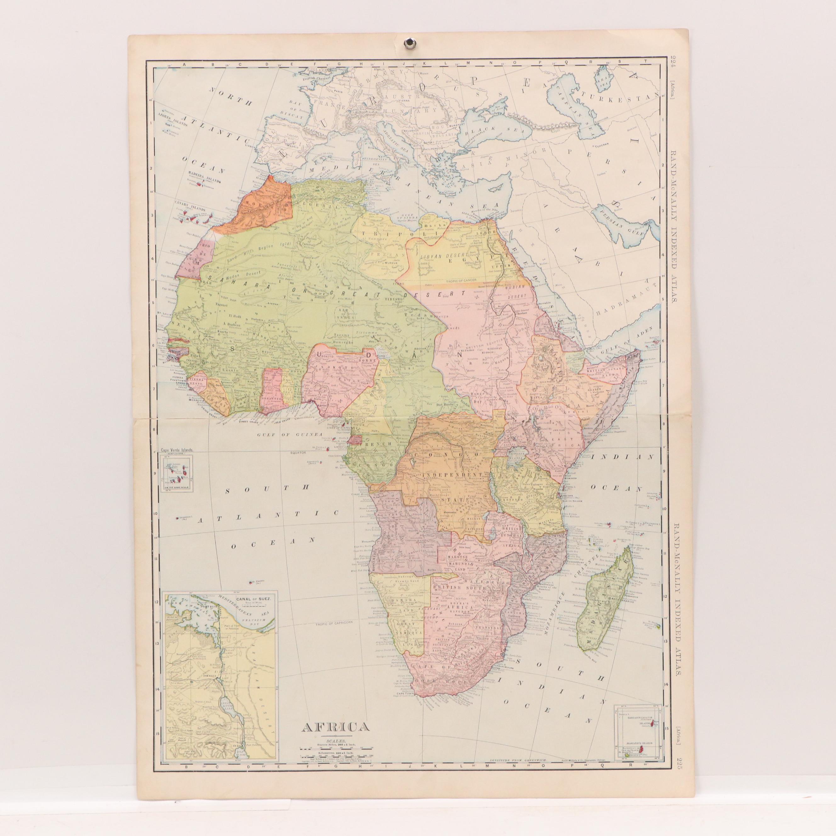 Wall Mirror and Rand McNally Atlas Map of Africa