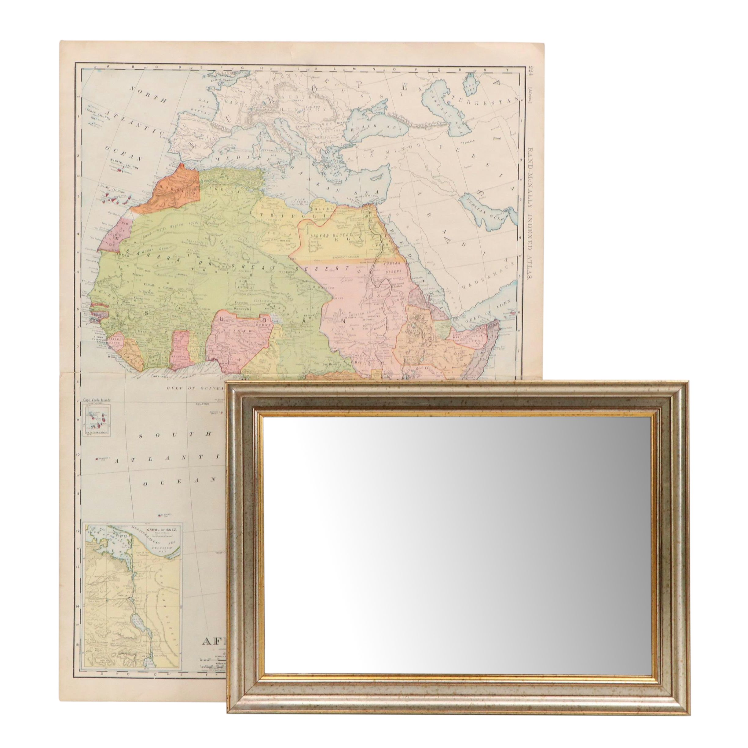 Wall Mirror and Rand McNally Atlas Map of Africa