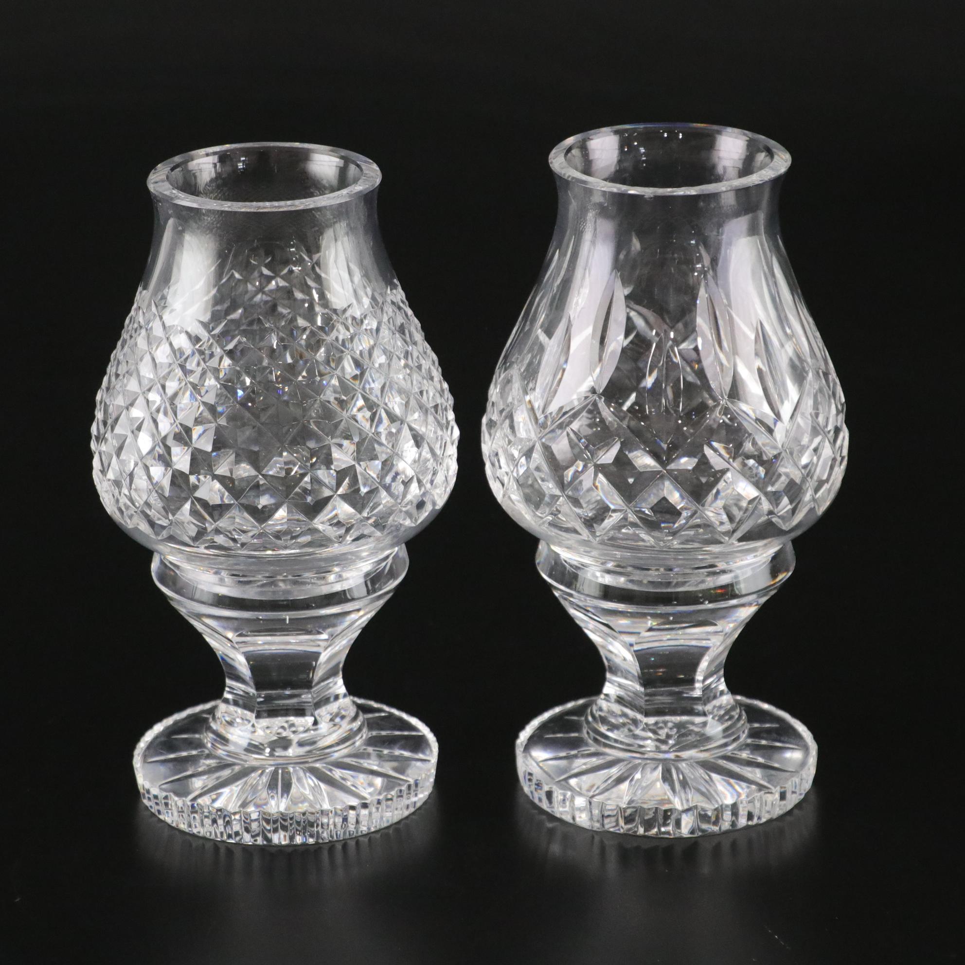 Waterford Crystal "Alana" and "Lismore" Hurricane Lamp Candle Holders
