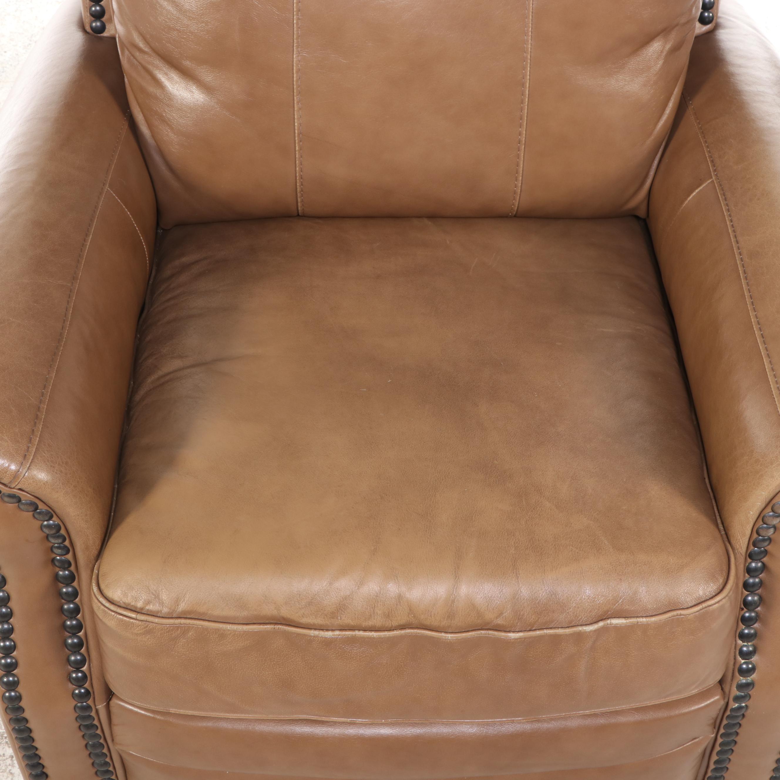 Italrom Leather Upholstered Club Chair with Nail Head Trim
