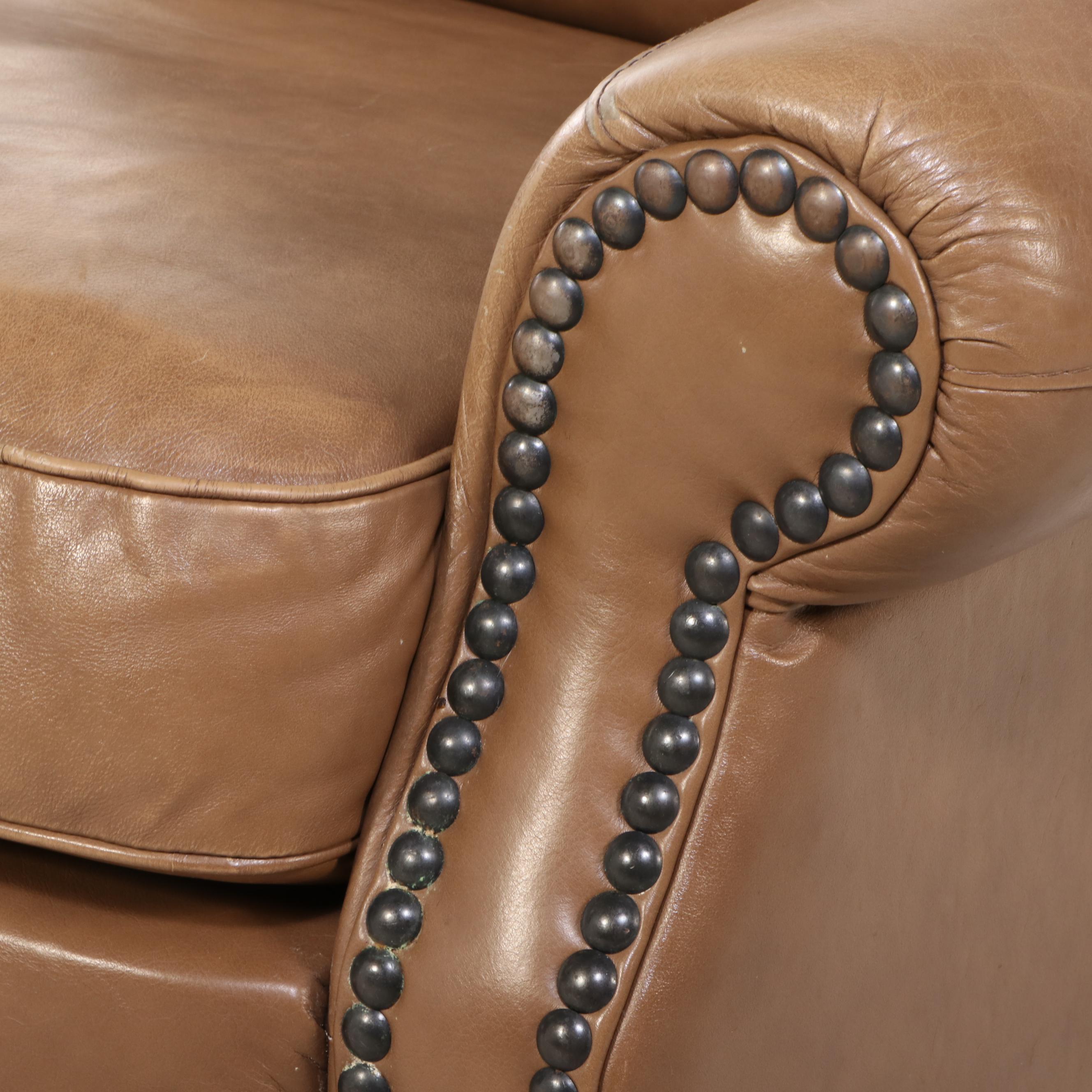Italrom Leather Upholstered Club Chair with Nail Head Trim