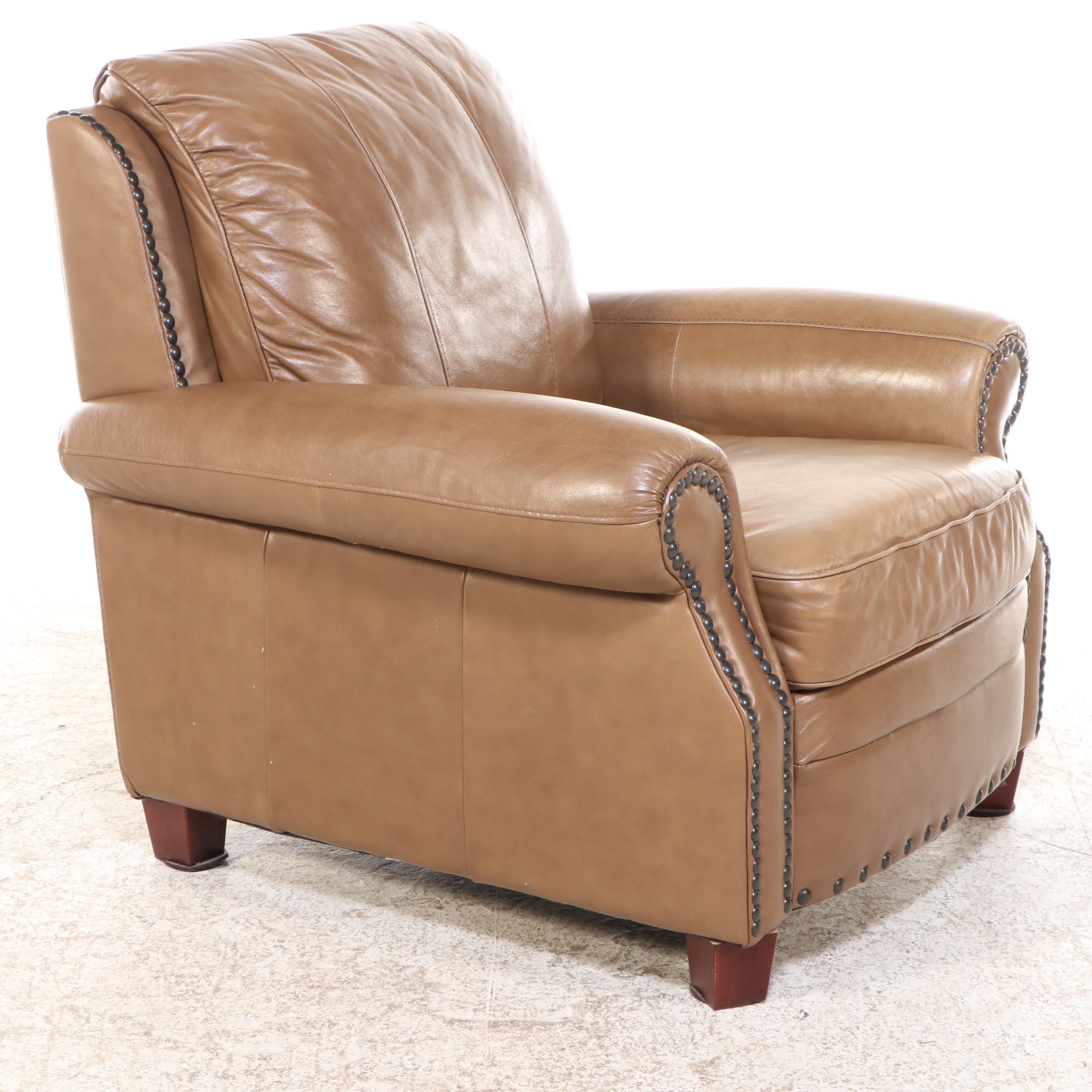 Italrom Leather Upholstered Club Chair with Nail Head Trim