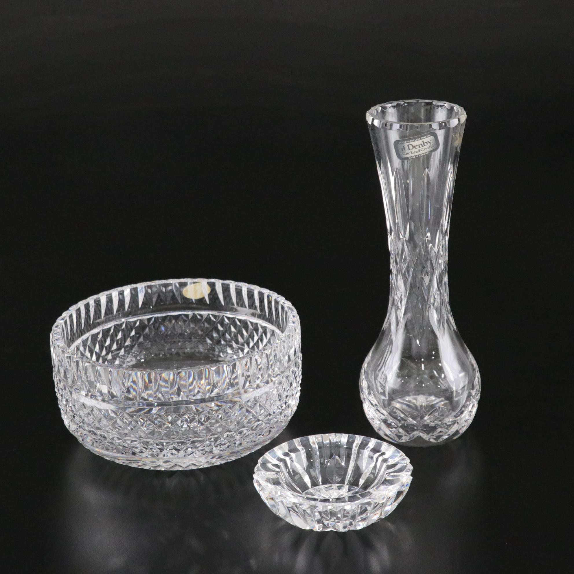 Sculptured Crystal Bowl, Waterford Ashtray & Denby Crystal Bud Vase