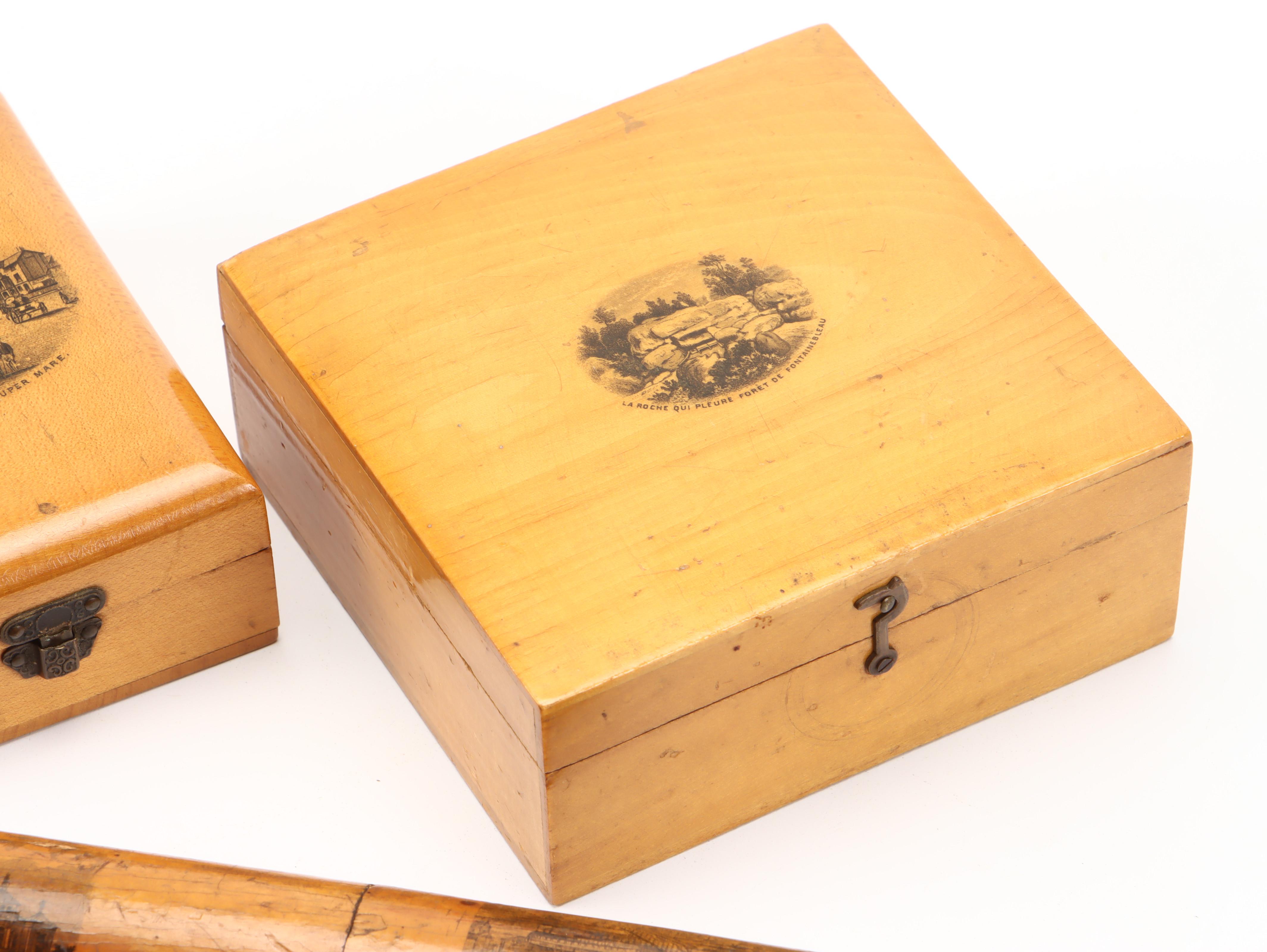 Wooden Treen Needle Cases with Boxes and Turnpin