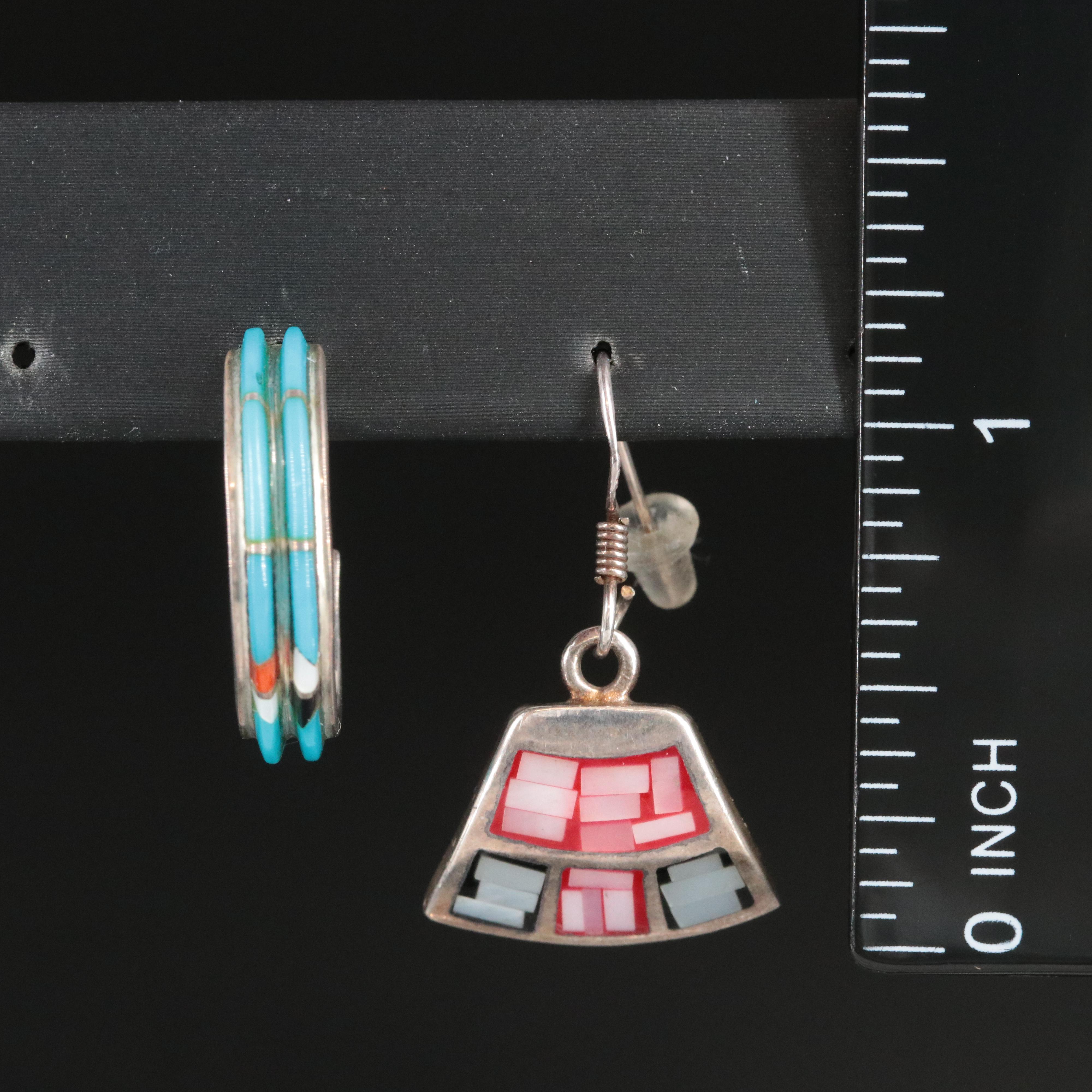 Sterling Coral, Mother-of Pearl and Black Onyx  Earrings