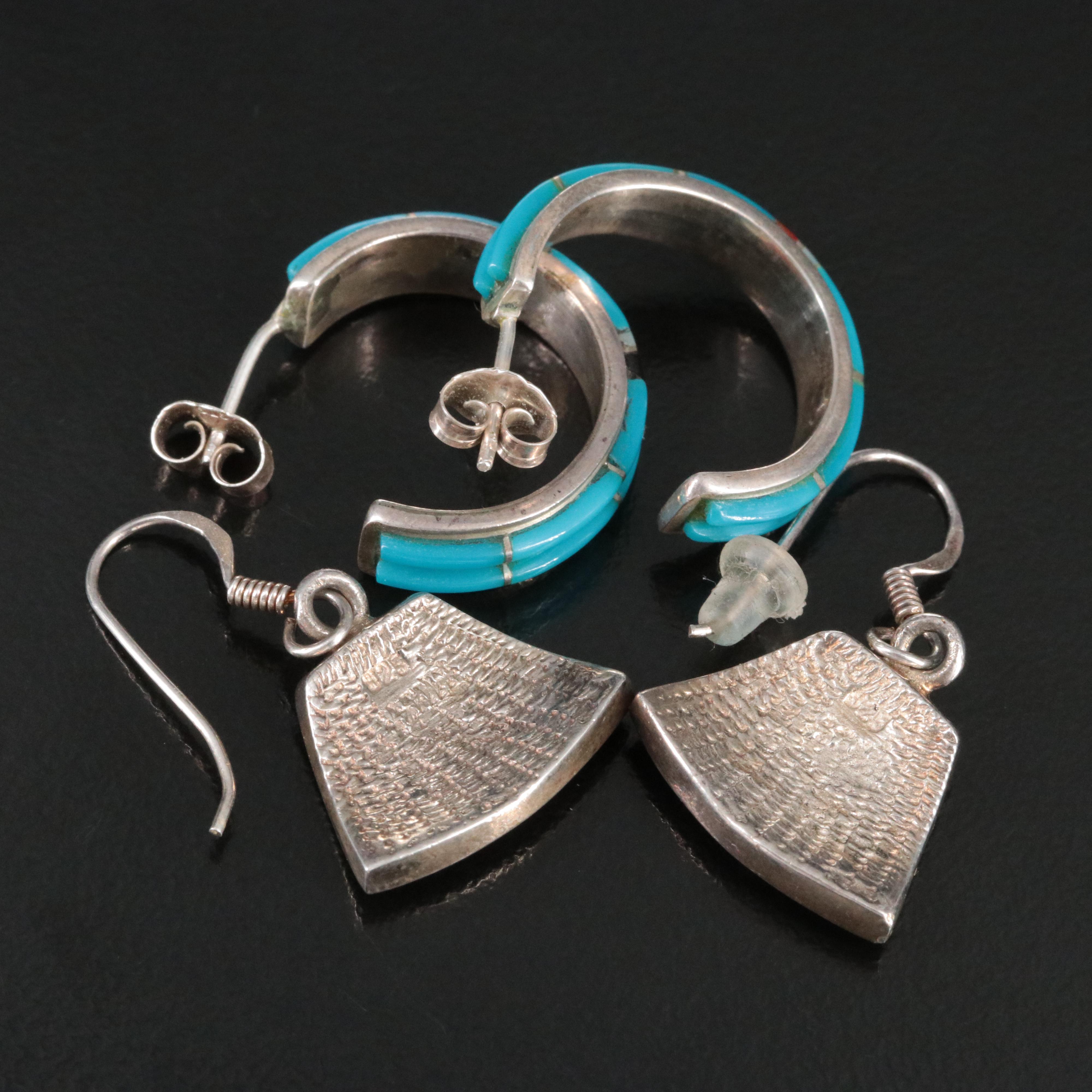 Sterling Coral, Mother-of Pearl and Black Onyx  Earrings