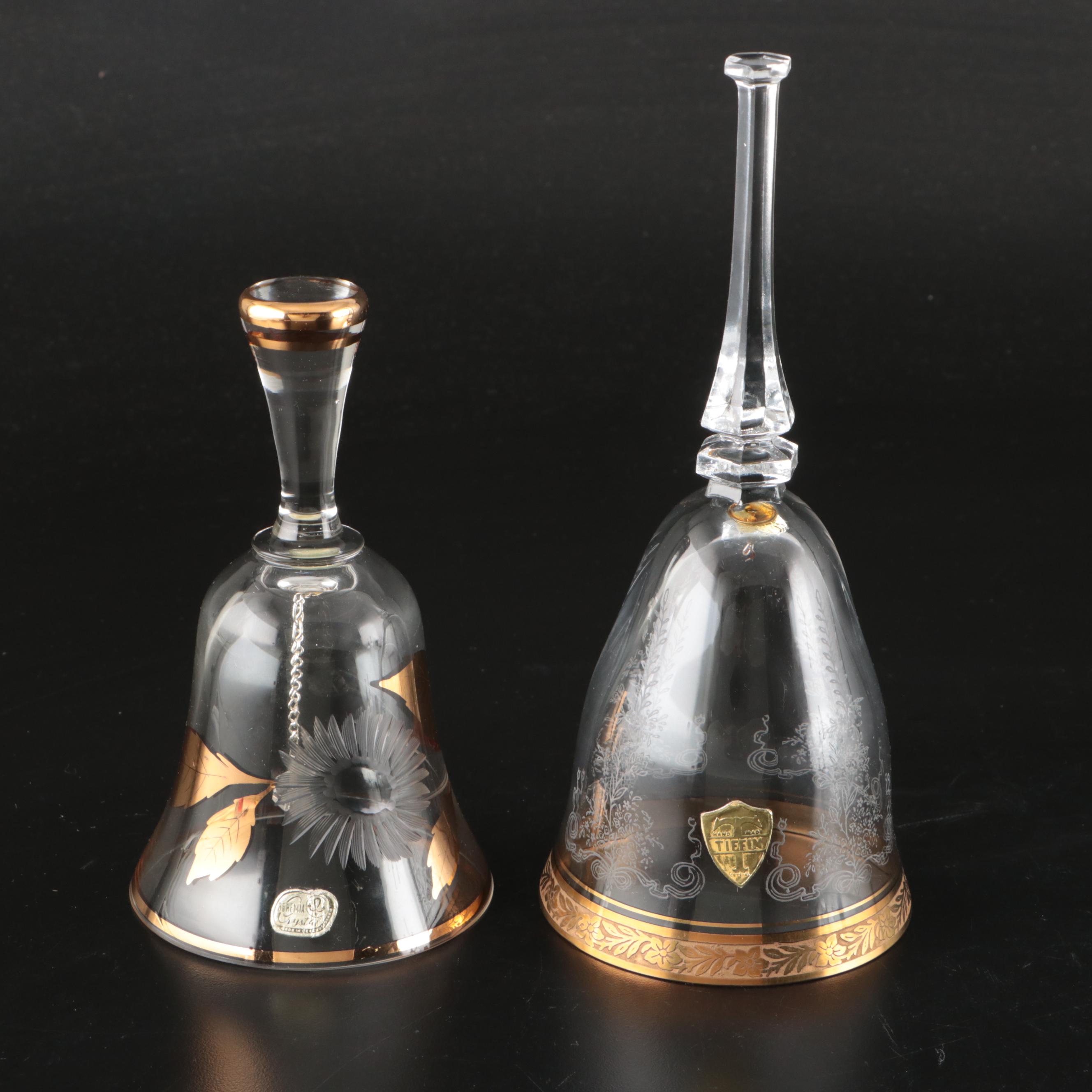 Bohemia Crystal, Tiffin Glass, Other Etched Glass Bells
