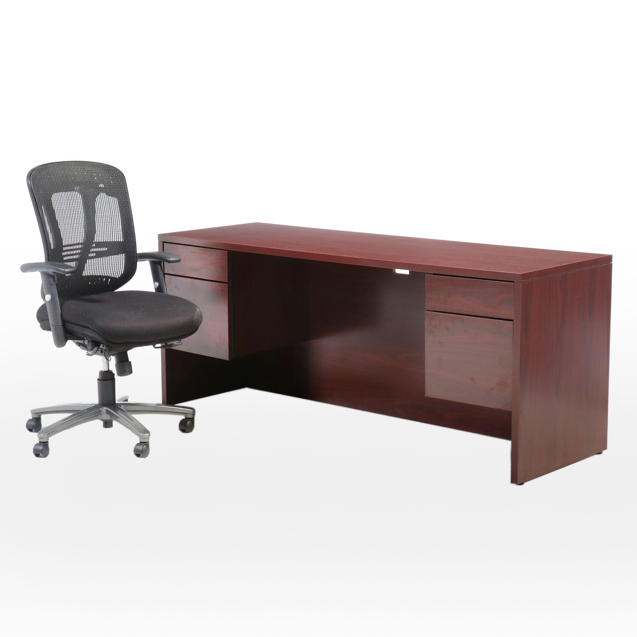 HON Walnut Laminate Office Desk with United Stationers Supply Executive Chair