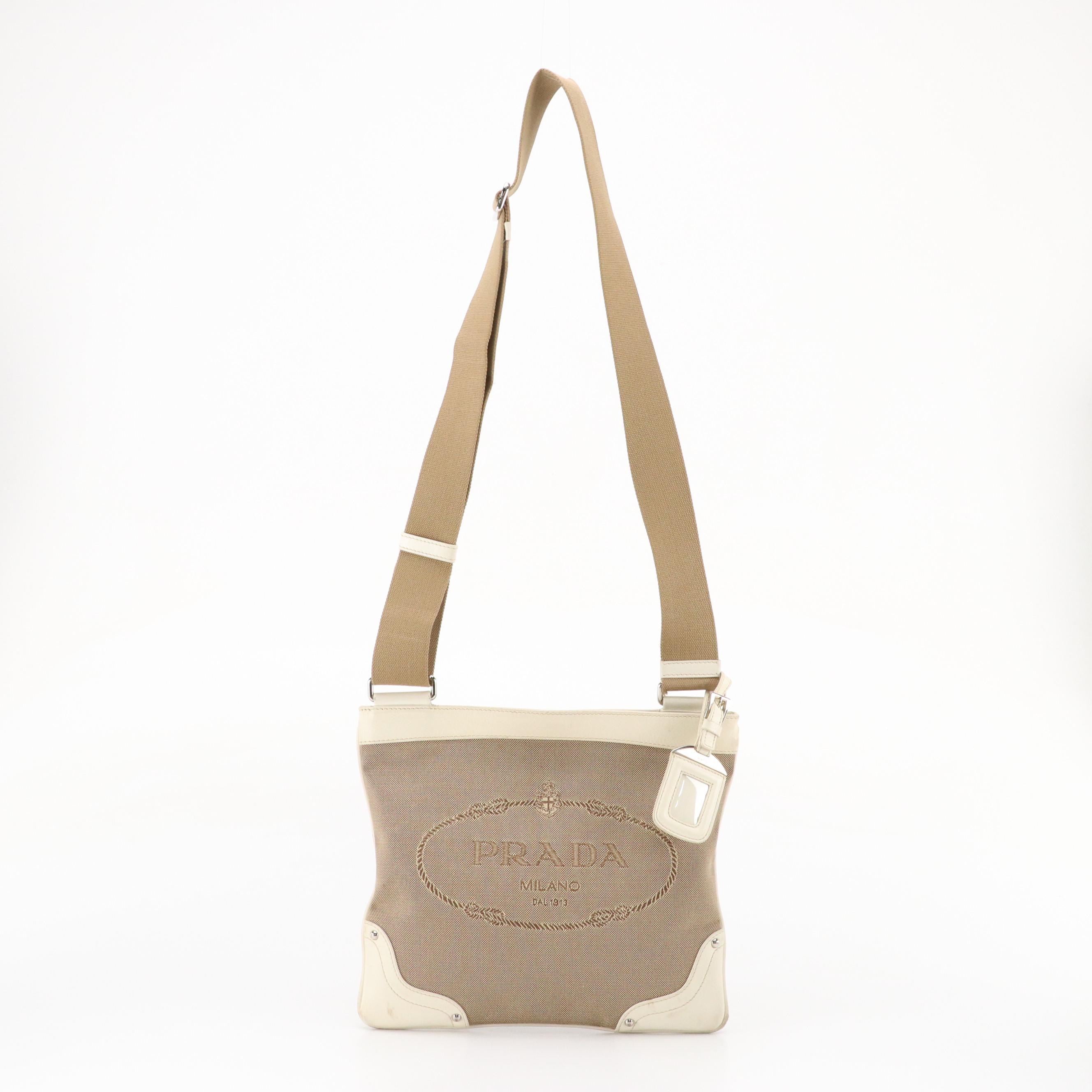 Prada Canapa Logo Canvas and Leather Crossbody Bag