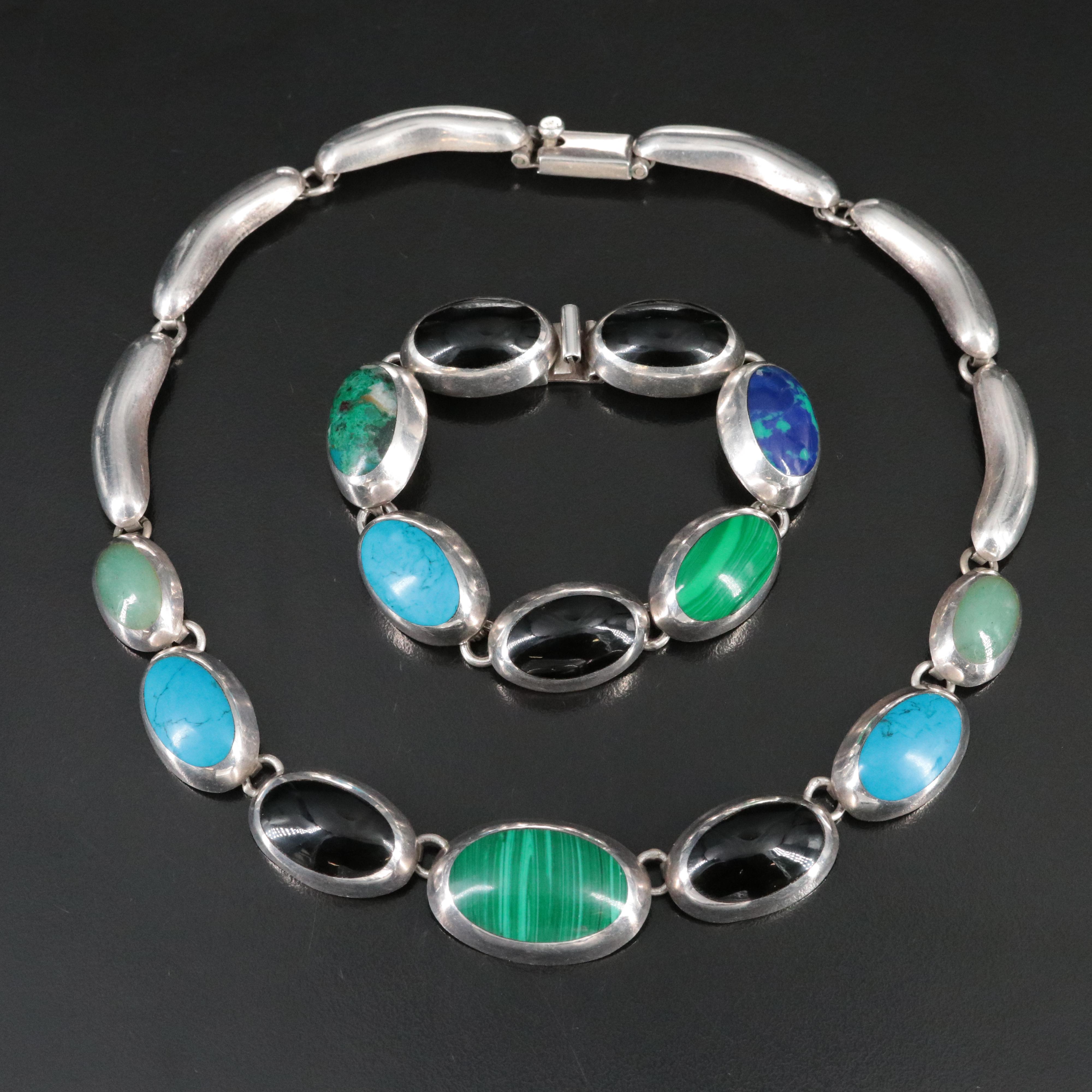 Mexican Sterling Aventurine, Eilat and Faux Stone Necklace and Bracelet