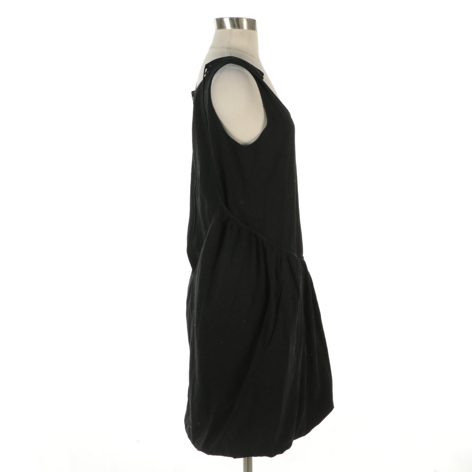 Prada Black Cotton Drop-Waist Sleeveless Dress with Zipper Detail on Shoulders