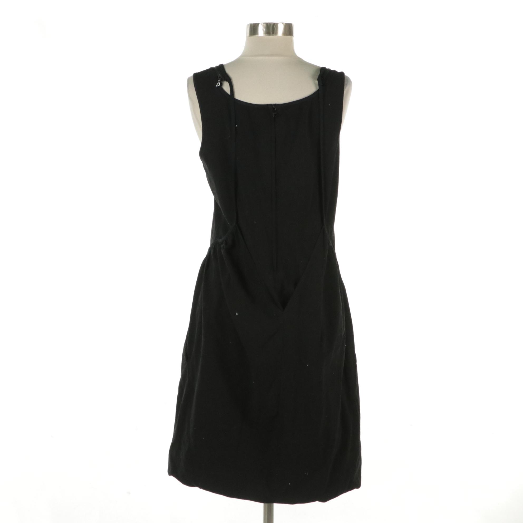 Prada Black Cotton Drop-Waist Sleeveless Dress with Zipper Detail on Shoulders
