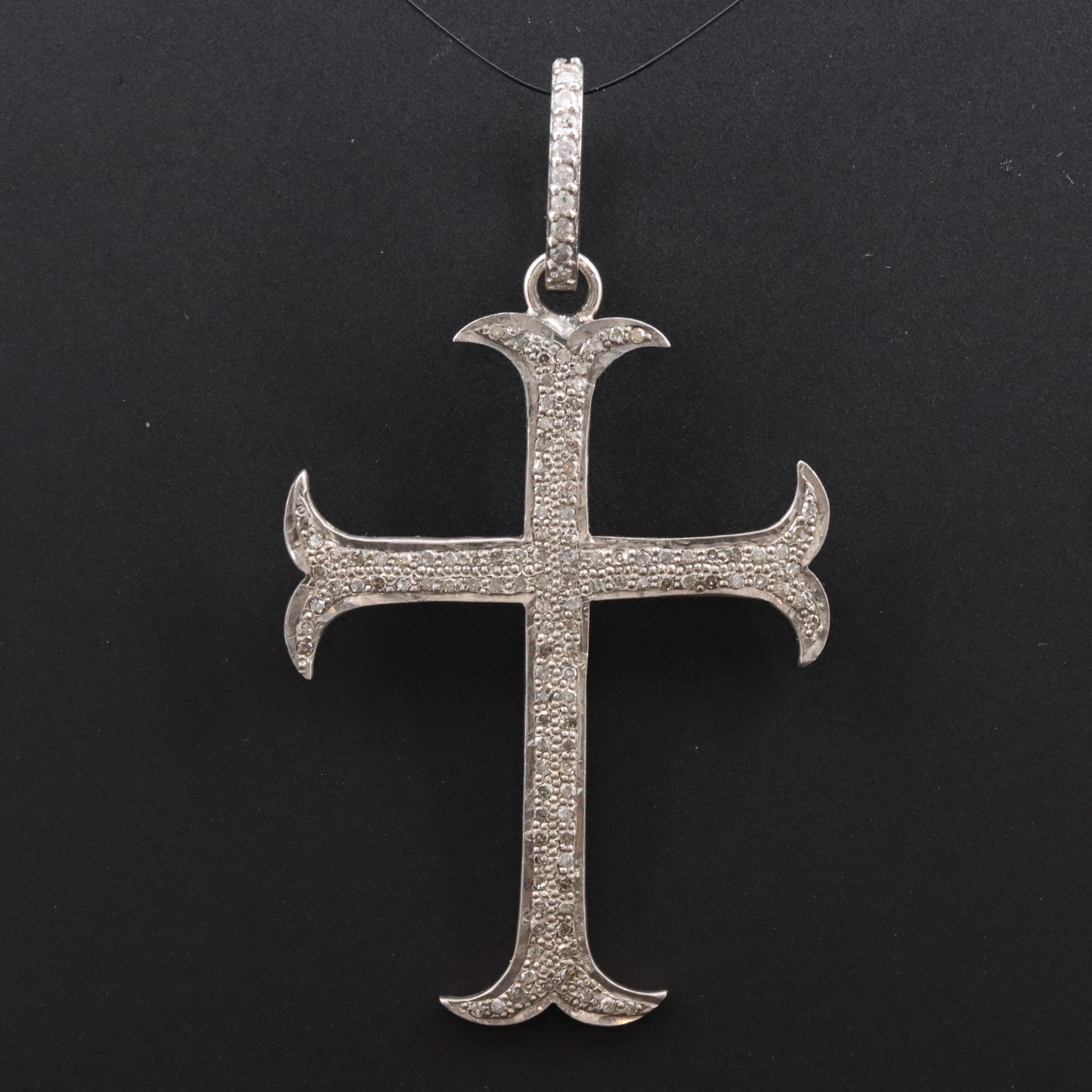 Sterling Pavé Diamond Cross Pendant