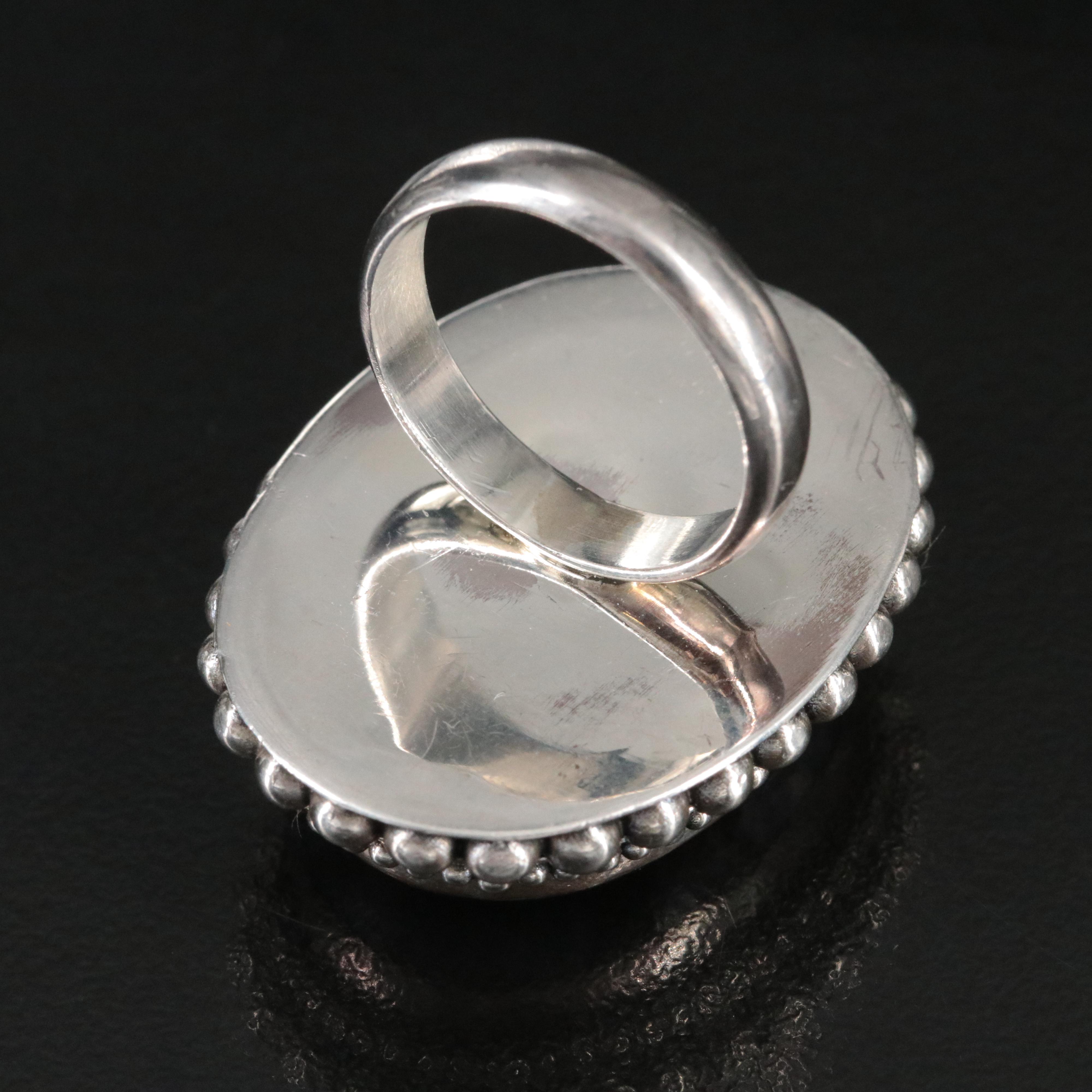 Sterling Charoite Oversized Ring with Beaded Edge